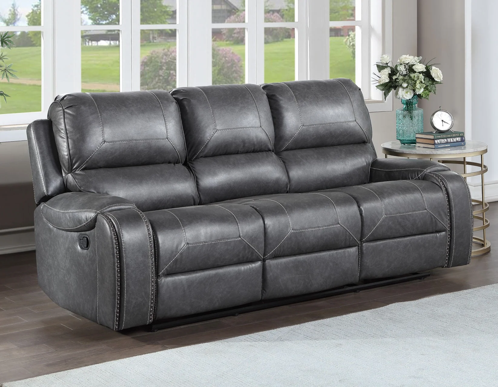 Keily Grey Reclining Sofa with Drop-Down Table