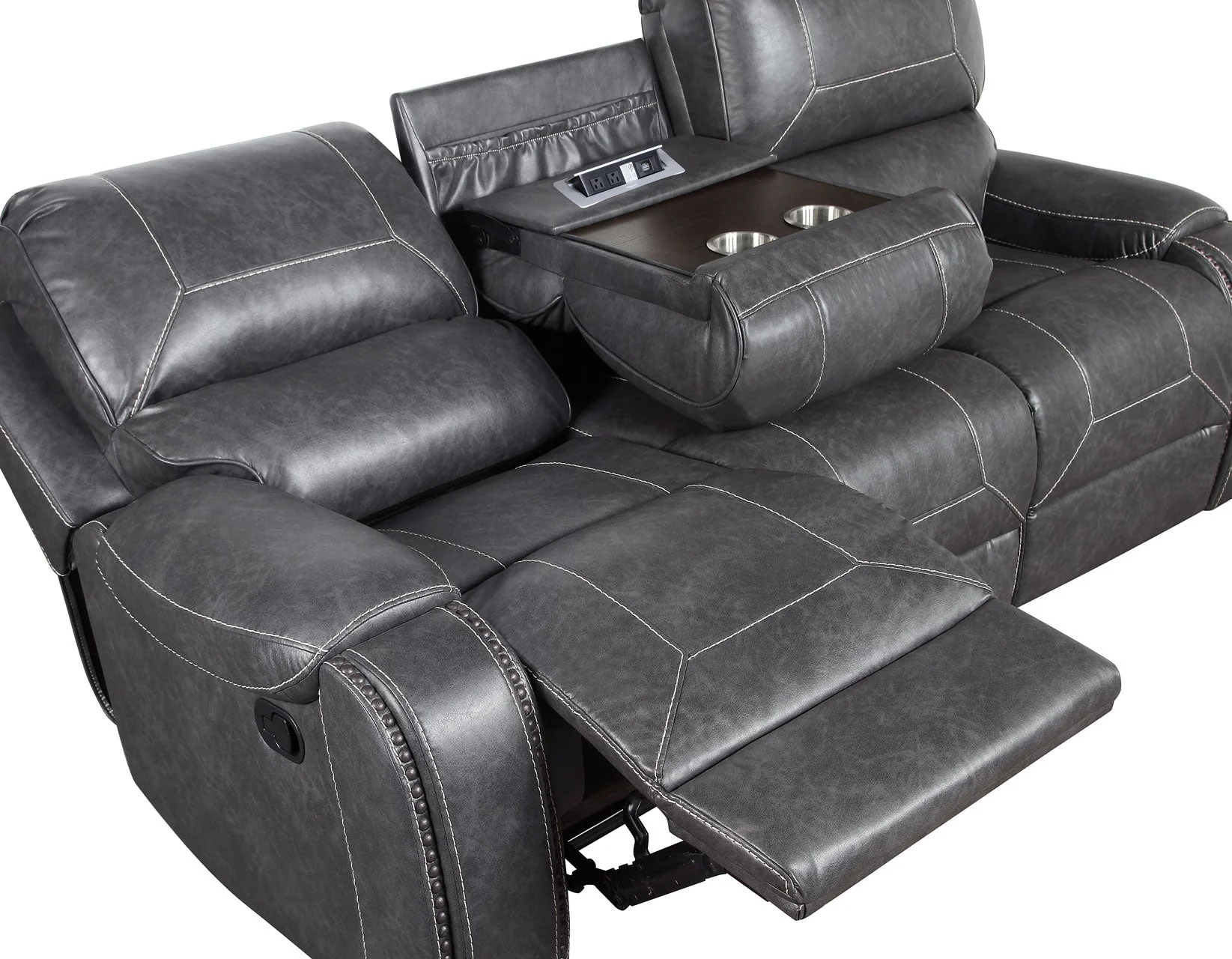 Keily Grey Reclining Sofa with Drop-Down Table - Image 10