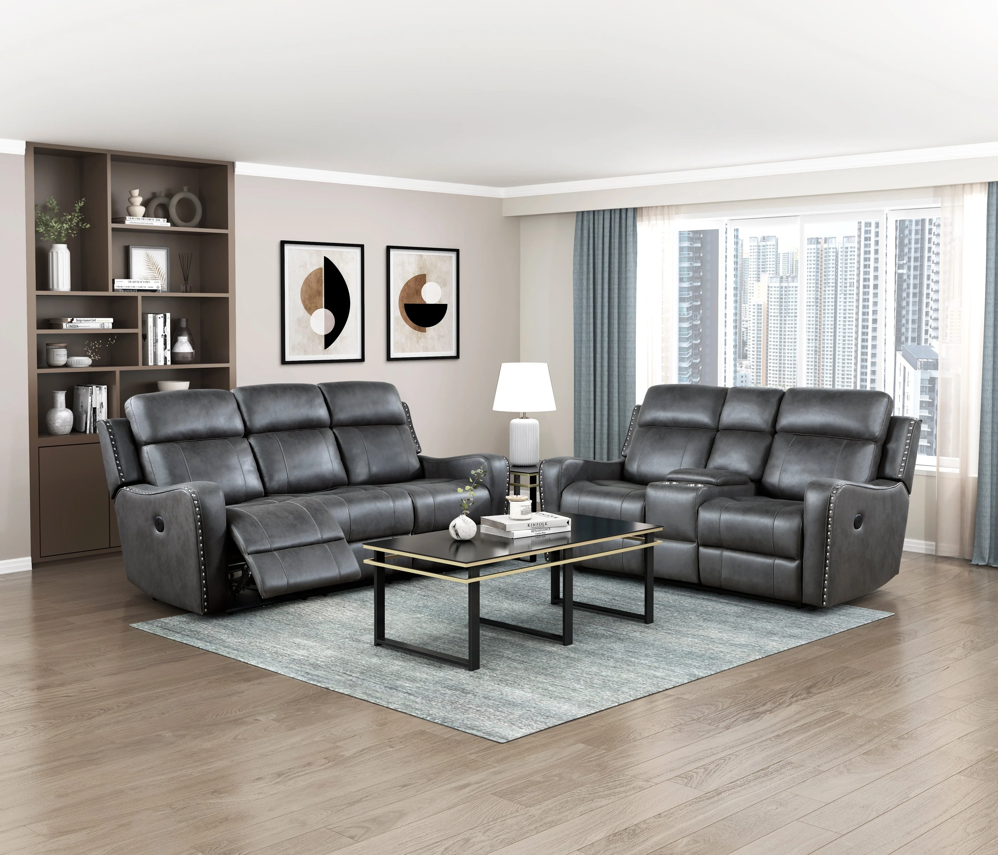 Kellen Smoky Gray Power Double Reclining Loveseat with Center Console - Image 2