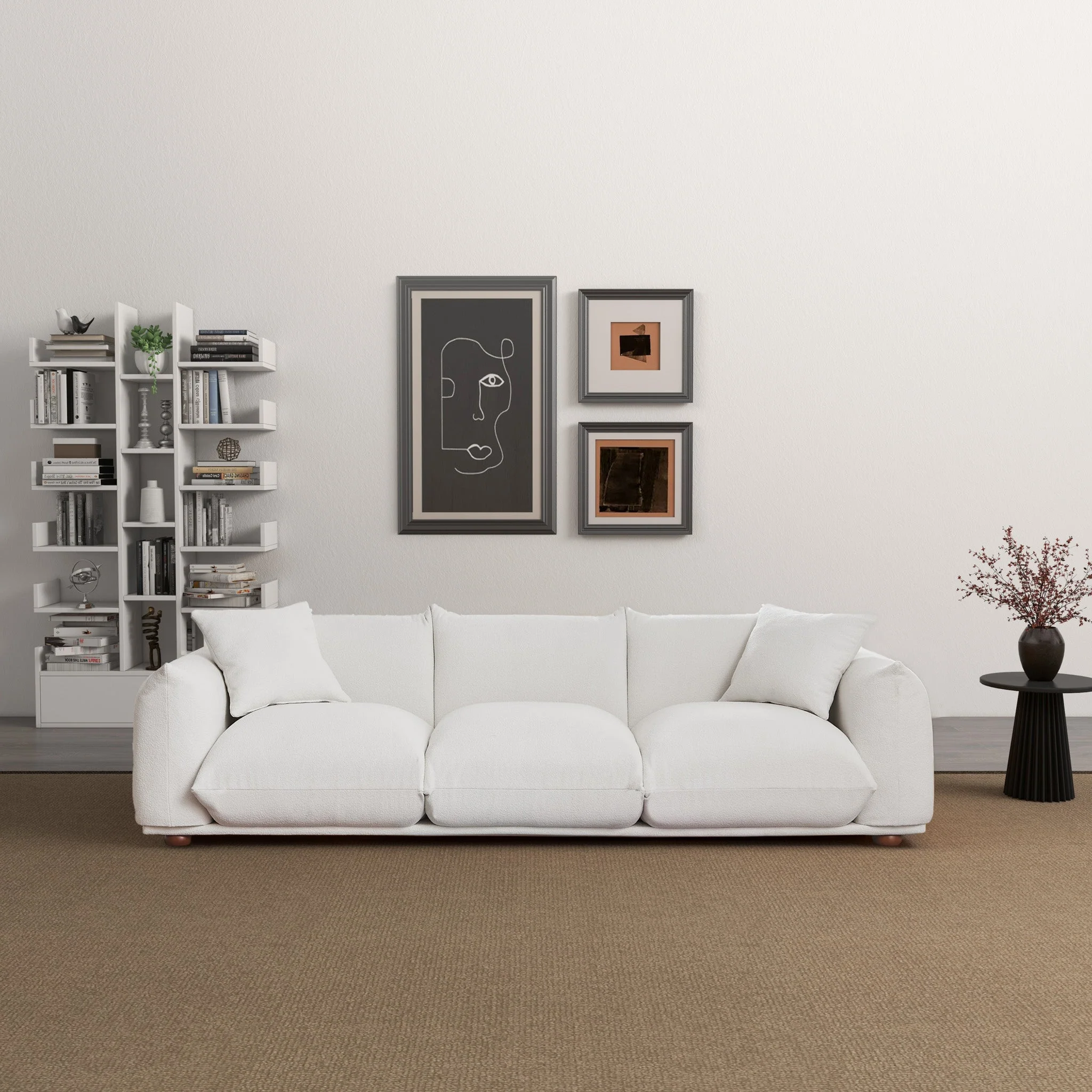 Kely 100'' Cream Boucle Upholstered Sofa - Image 3