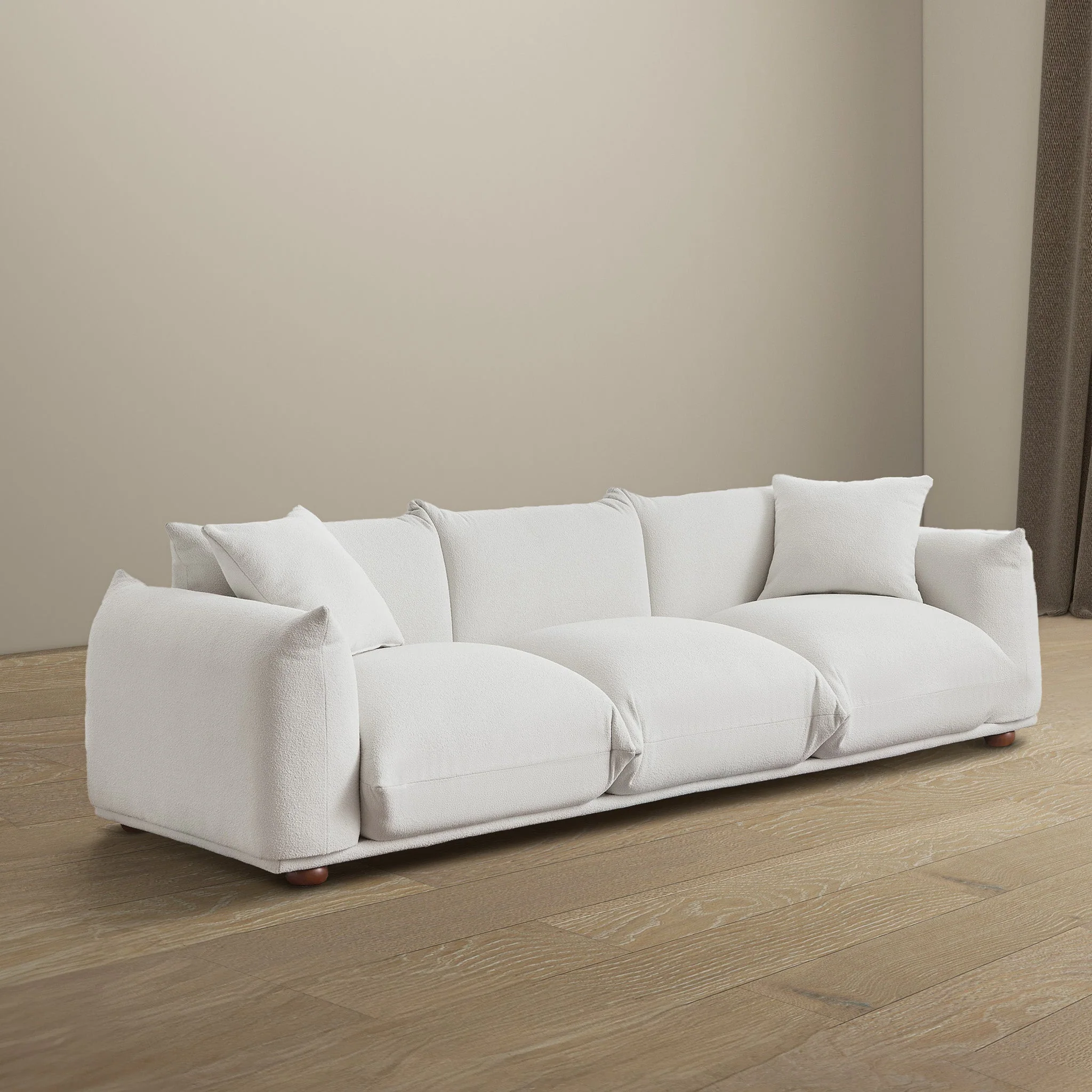 Kely 100'' Cream Boucle Upholstered Sofa - Image 6