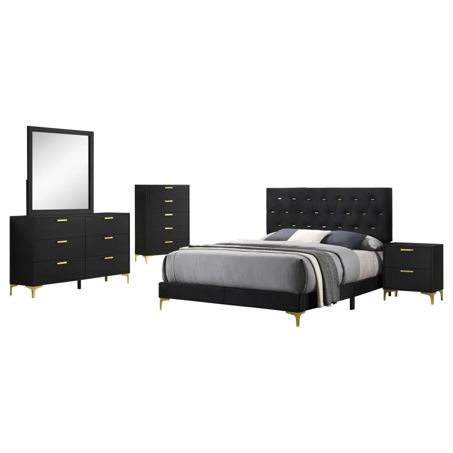 Kendall Black/Gold 5-Piece Tufted Panel Eastern King Bedroom Set - Image 2