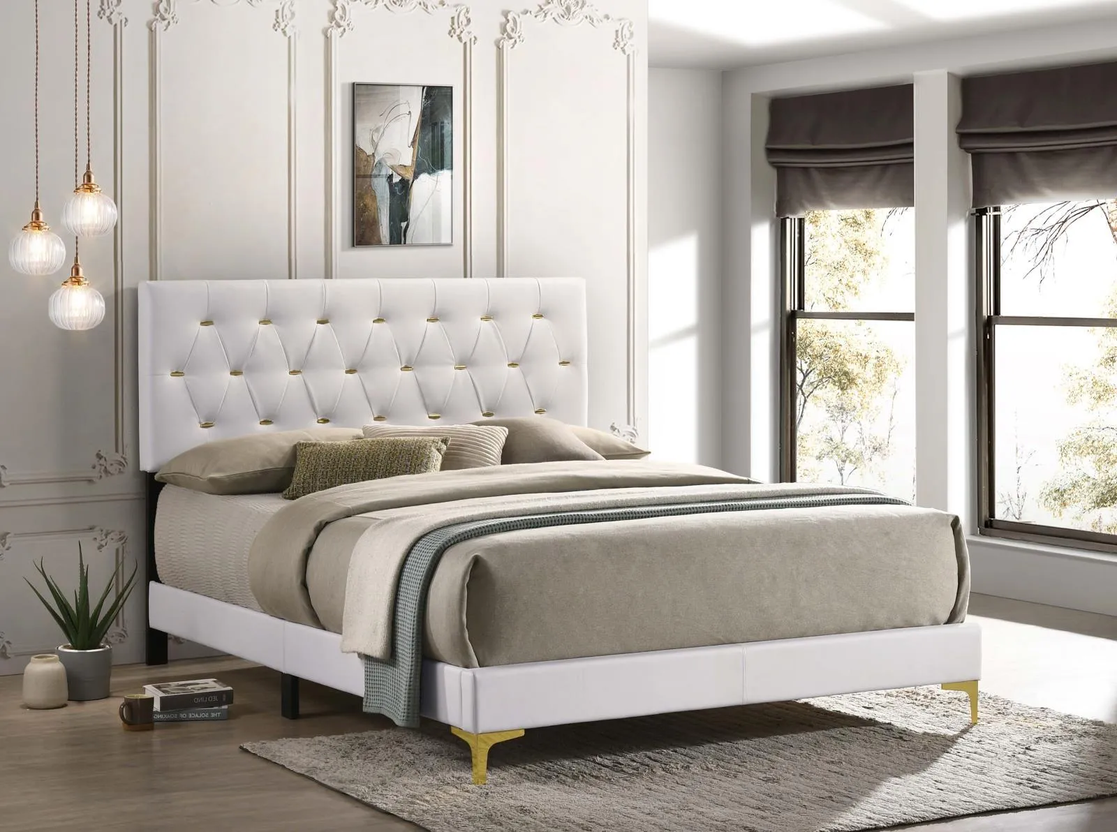 Kendall White Tufted Upholstered Panel Eastern King Bed