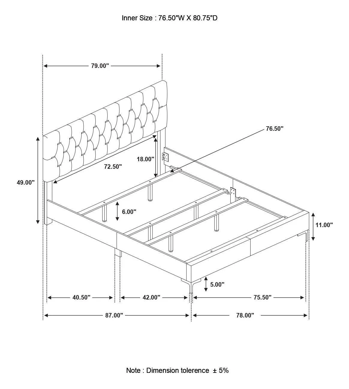 Kendall White Tufted Upholstered Panel Eastern King Bed - Image 8