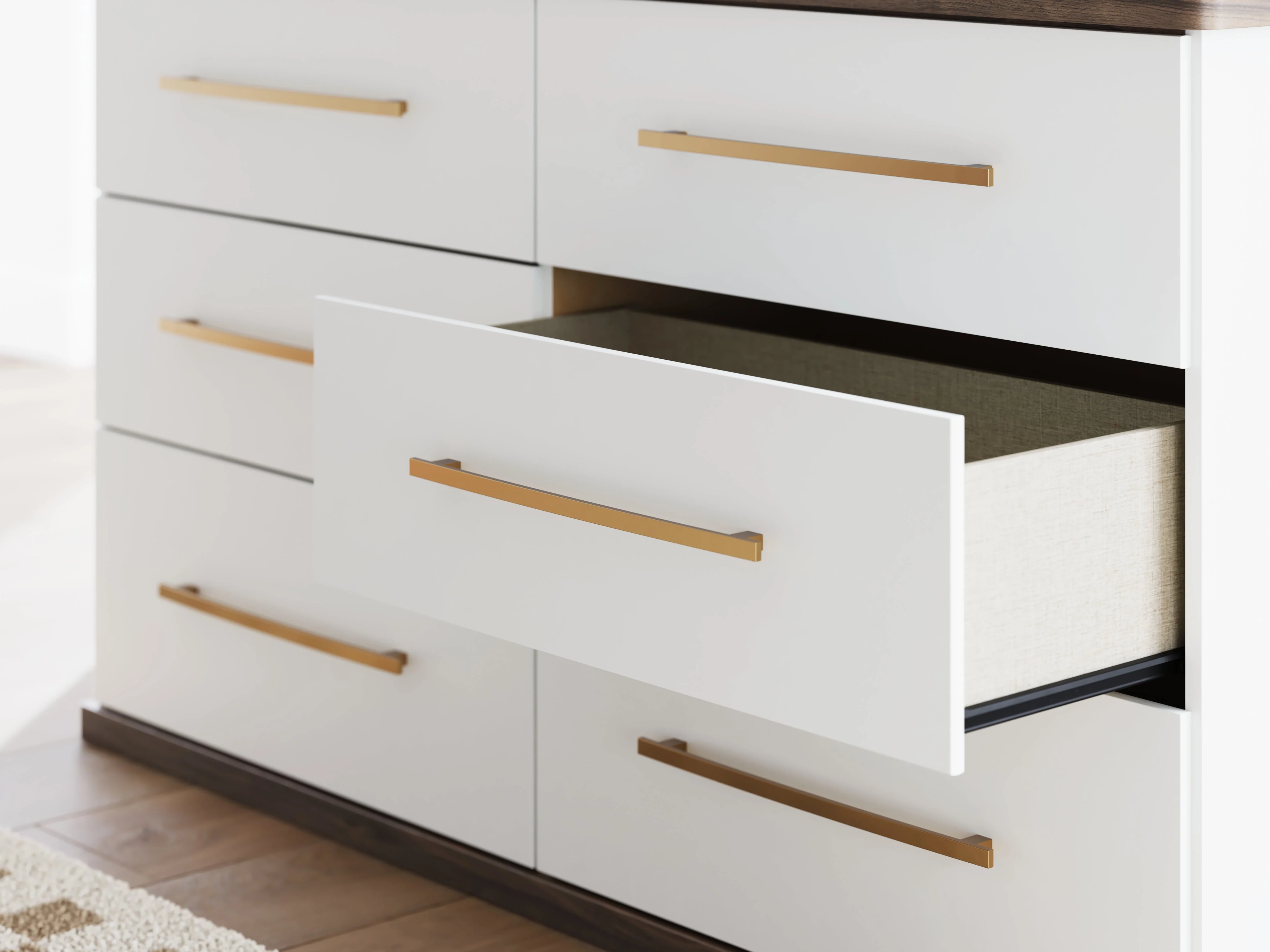 Kendanport White/Brown King Upholstered Bed, Dresser and Nightstand - Image 27