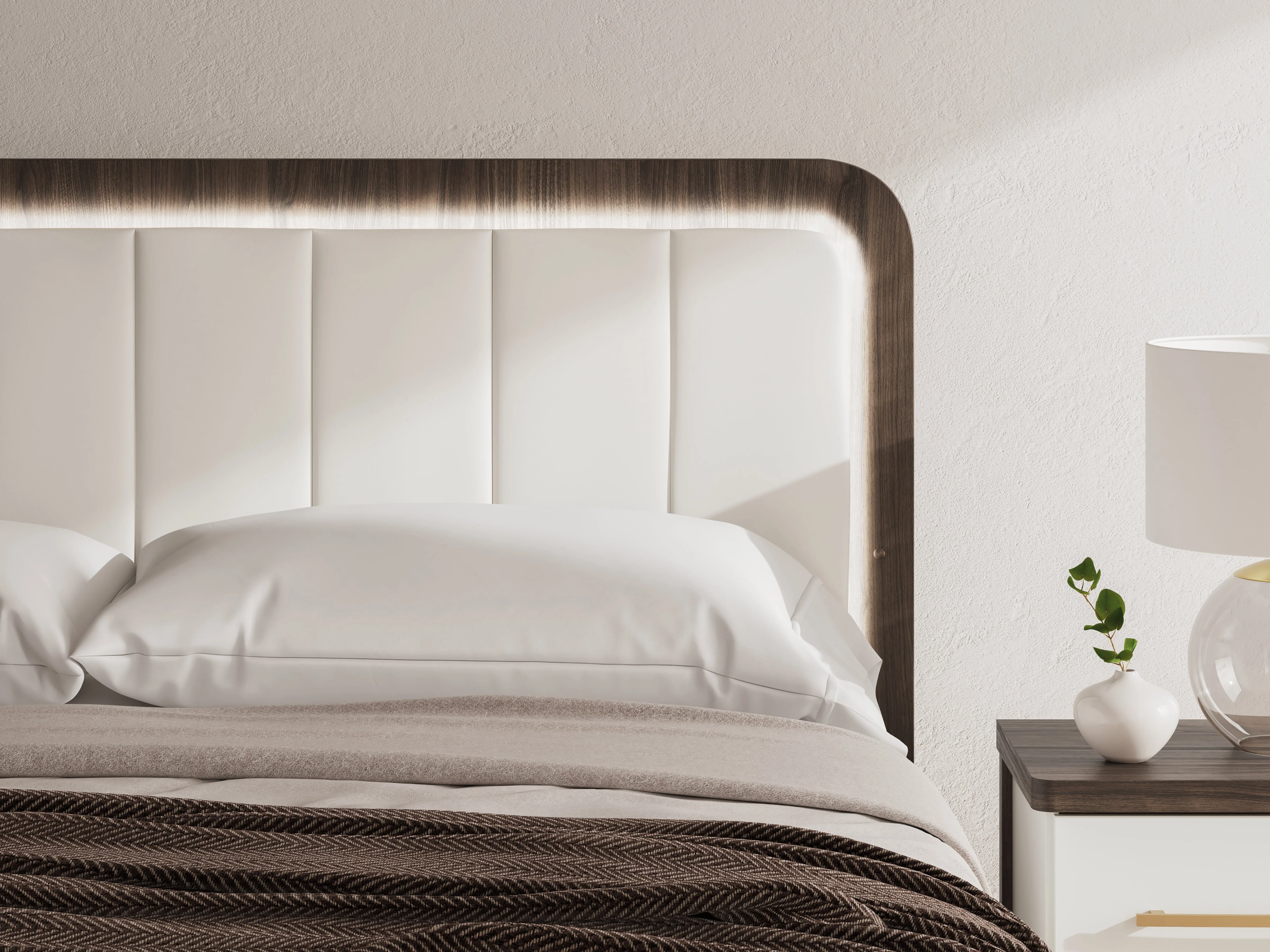 Kendanport White/Brown King Upholstered Bed, Dresser and Nightstand - Image 29