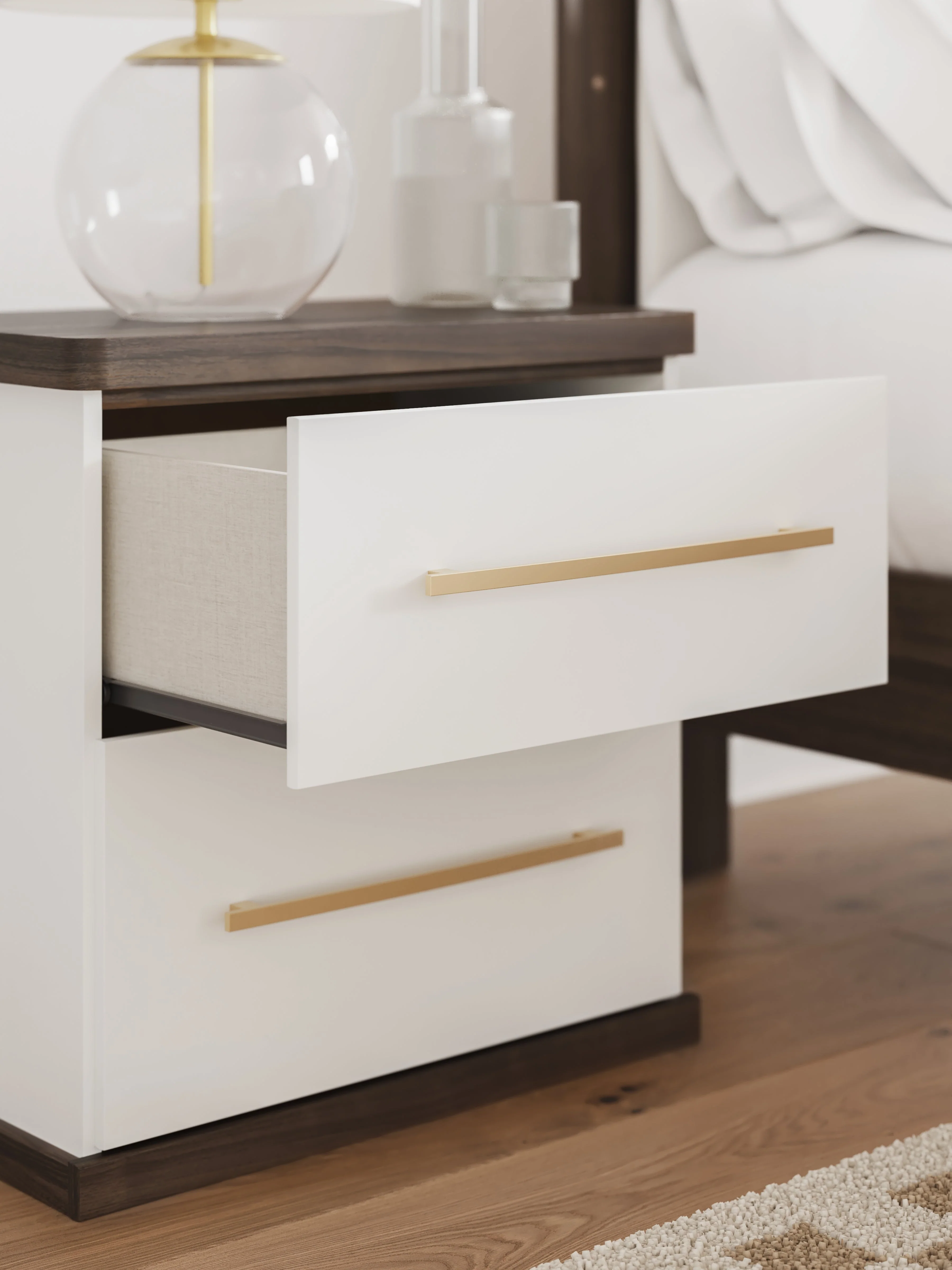 Kendanport White/Brown King Upholstered Bed, Dresser and Nightstand - Image 30