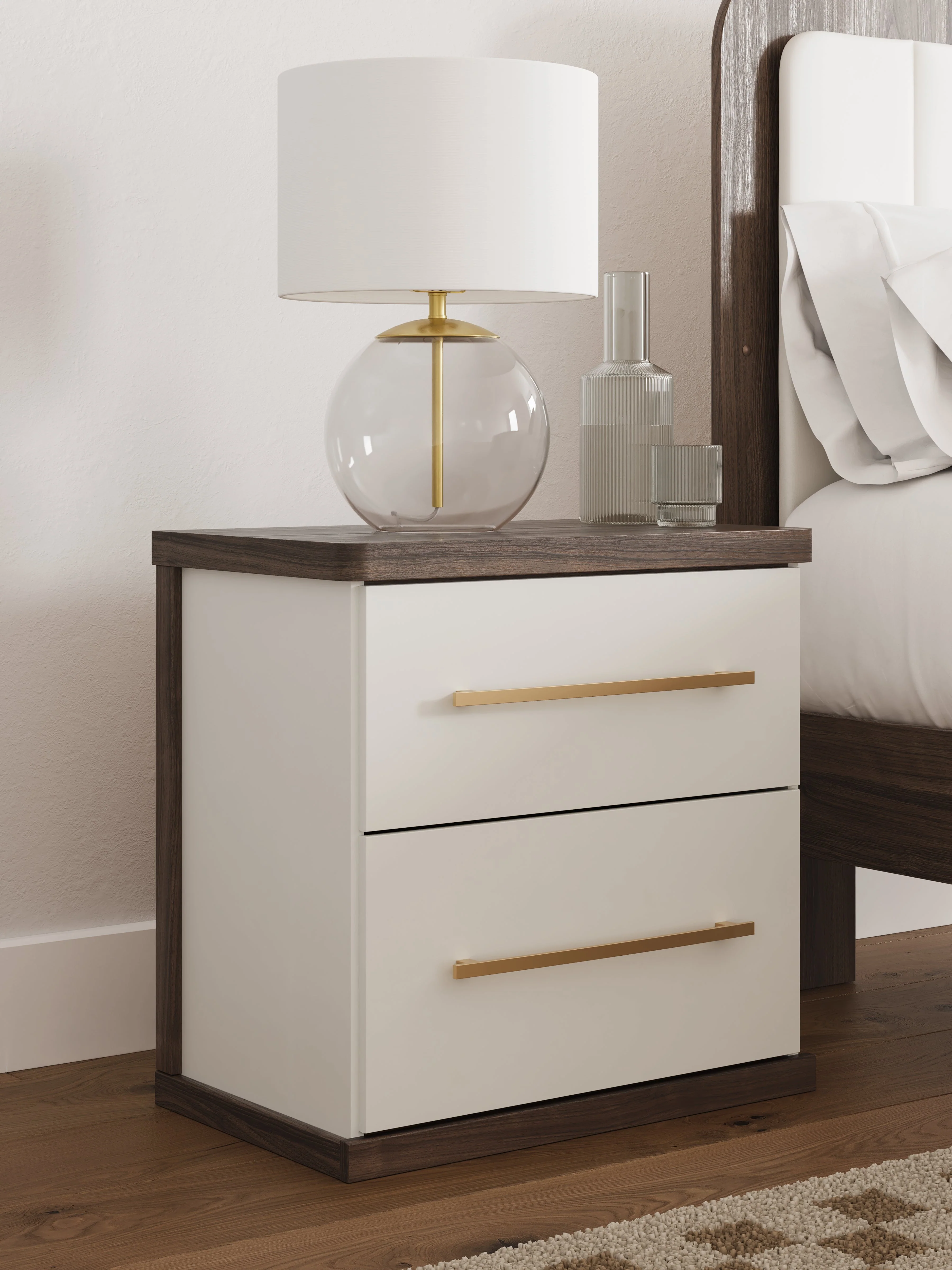 Kendanport White/Brown King Upholstered Bed, Dresser and Nightstand - Image 31