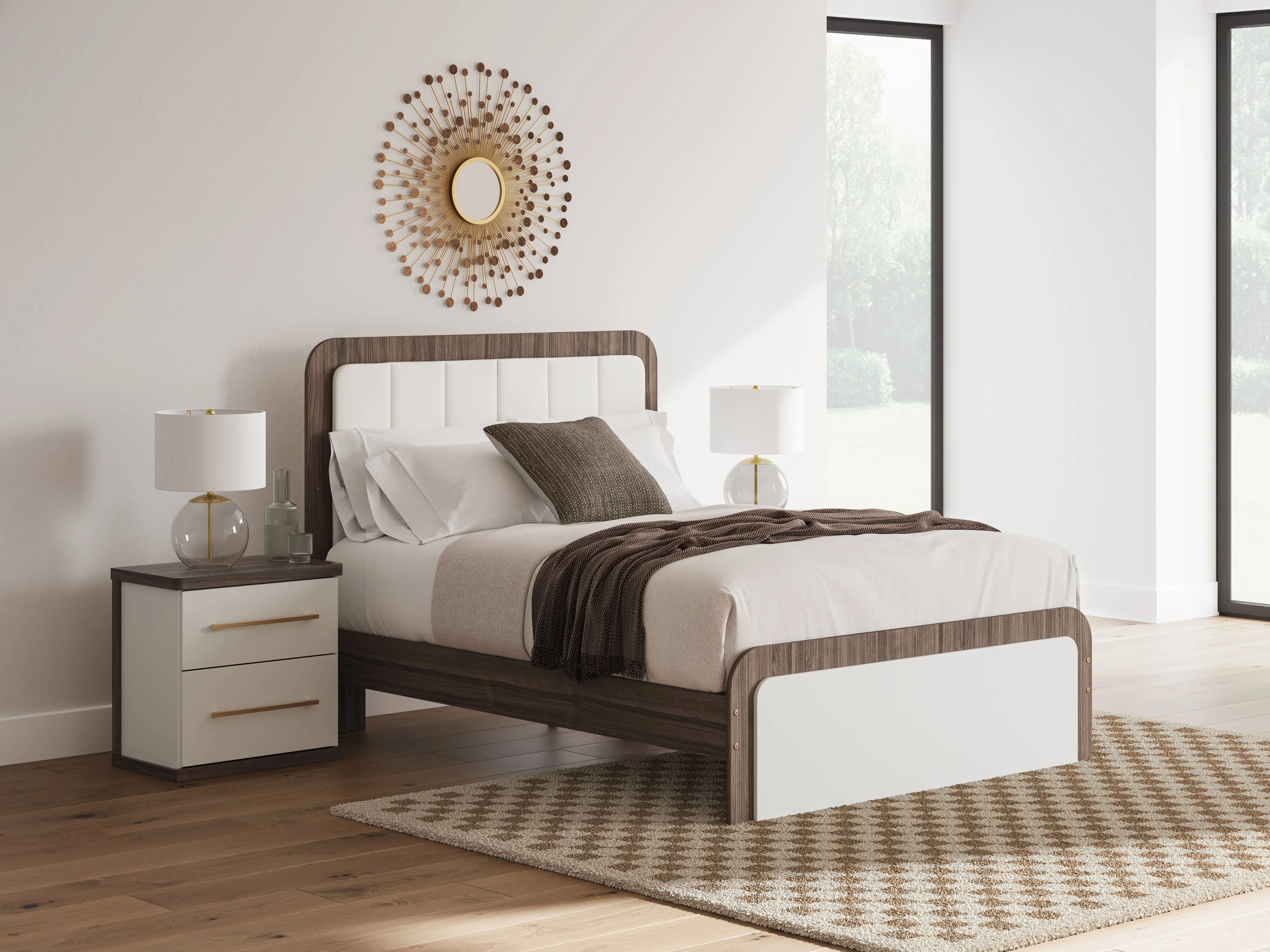 Kendanport White/Brown Queen Upholstered Bed - Image 2