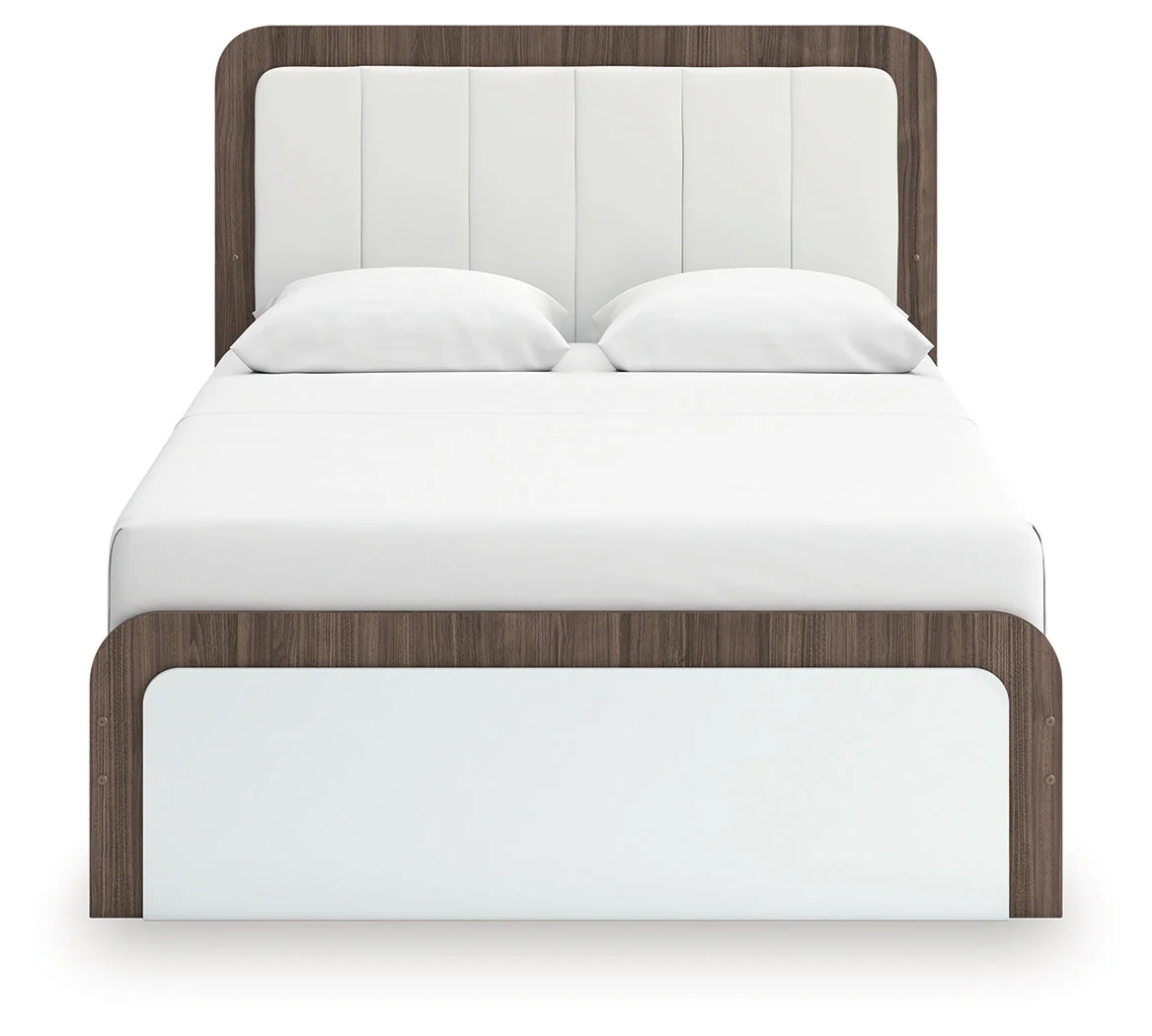 Kendanport White/Brown Queen Upholstered Bed - Image 5
