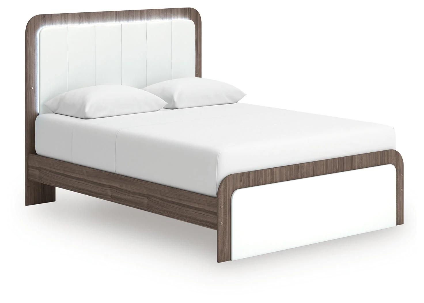 Kendanport White/Brown Queen Upholstered Bed, Dresser, Mirror and Nightstand - Image 10