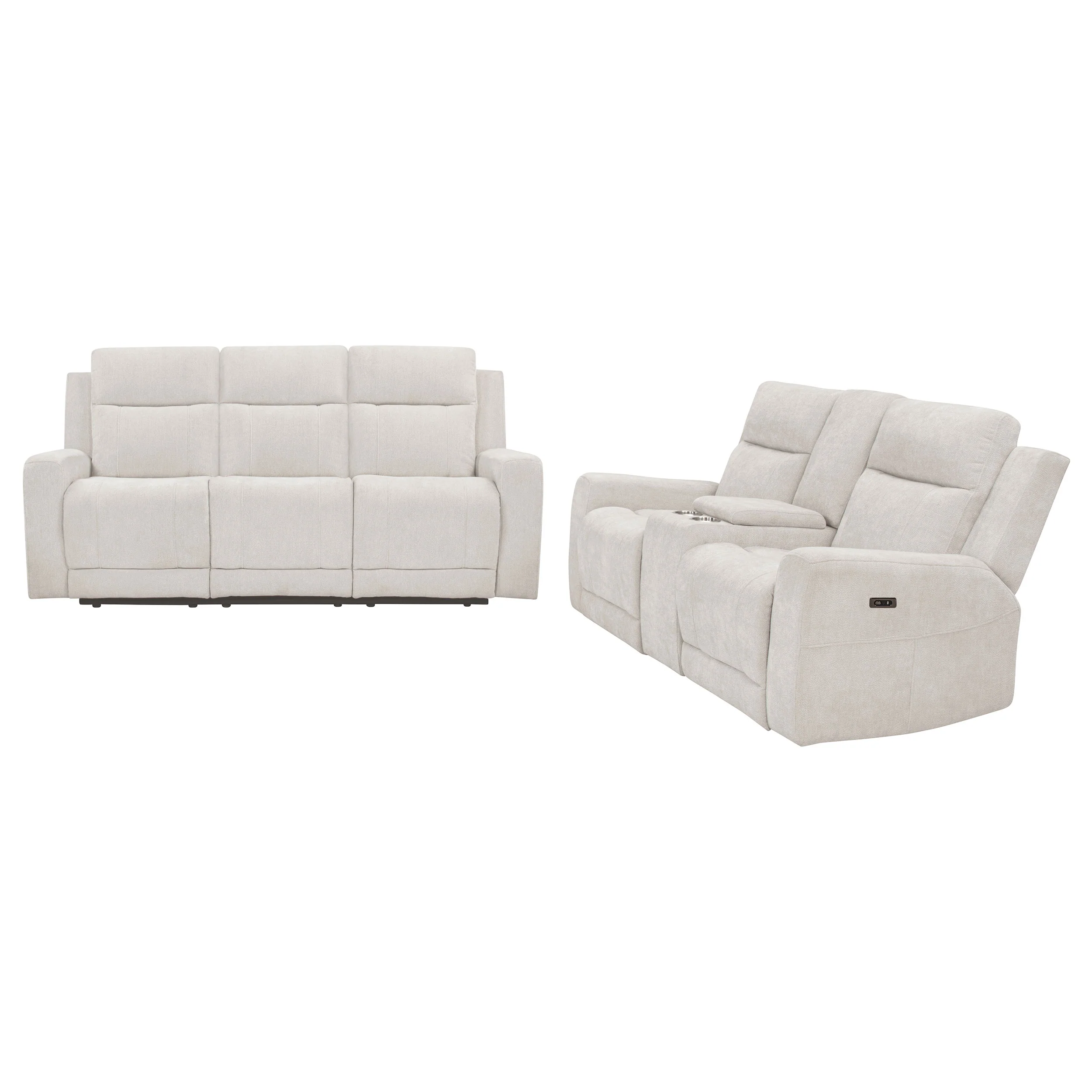 Kennett 2-piece Ivory Chenille Power Reclining Sofa Set - Image 2