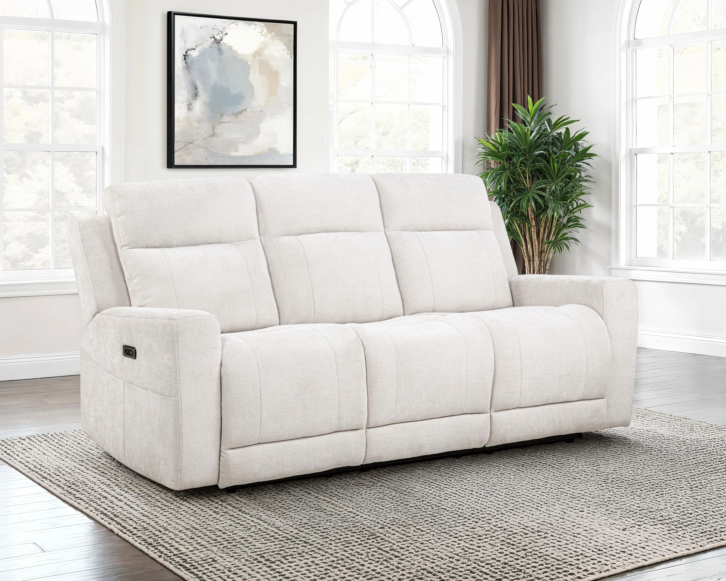 Kennett Ivory Chenille Upholstered Power Reclining Sofa