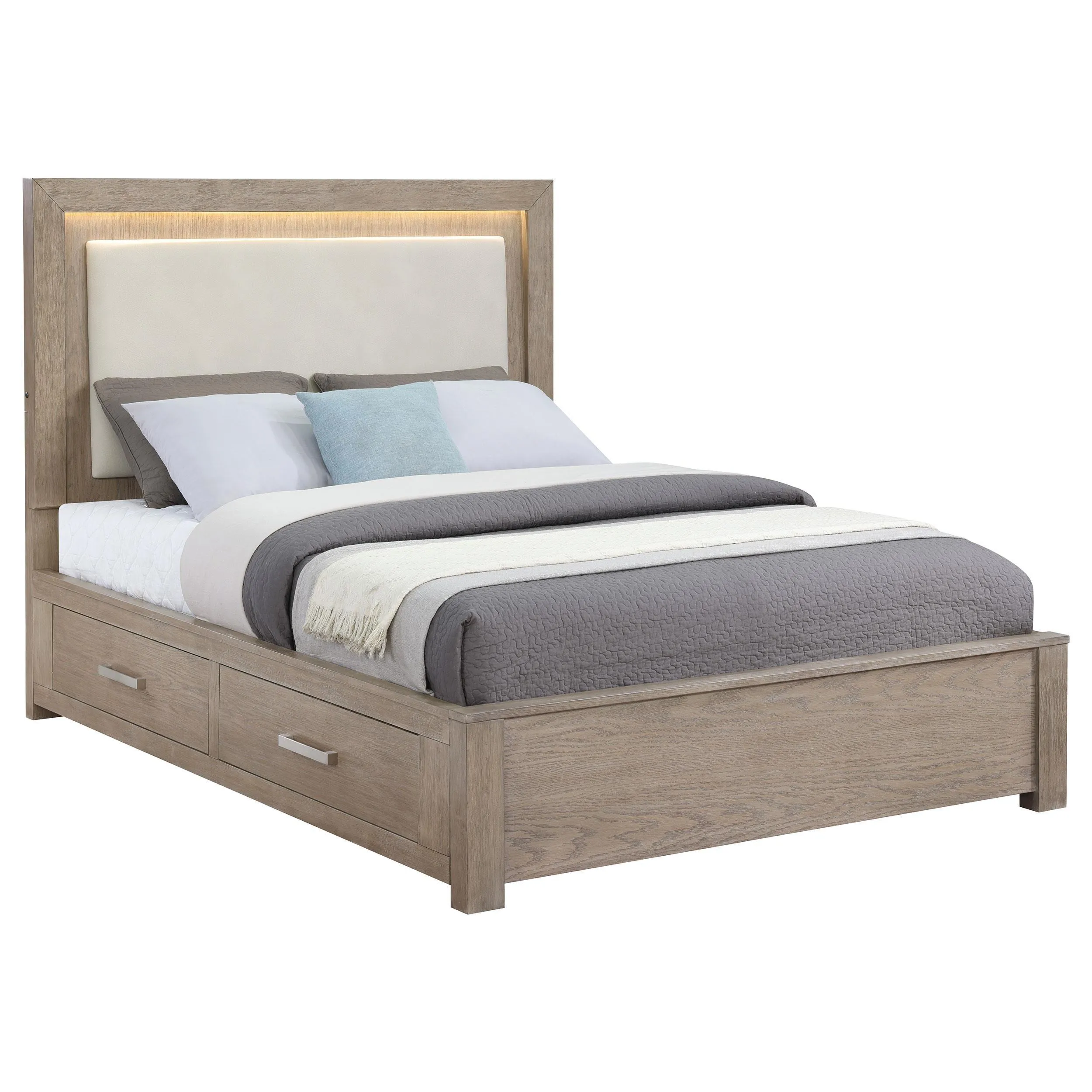 Kenora Barley Brown 56-inch Queen LED Storage Bed - Image 4