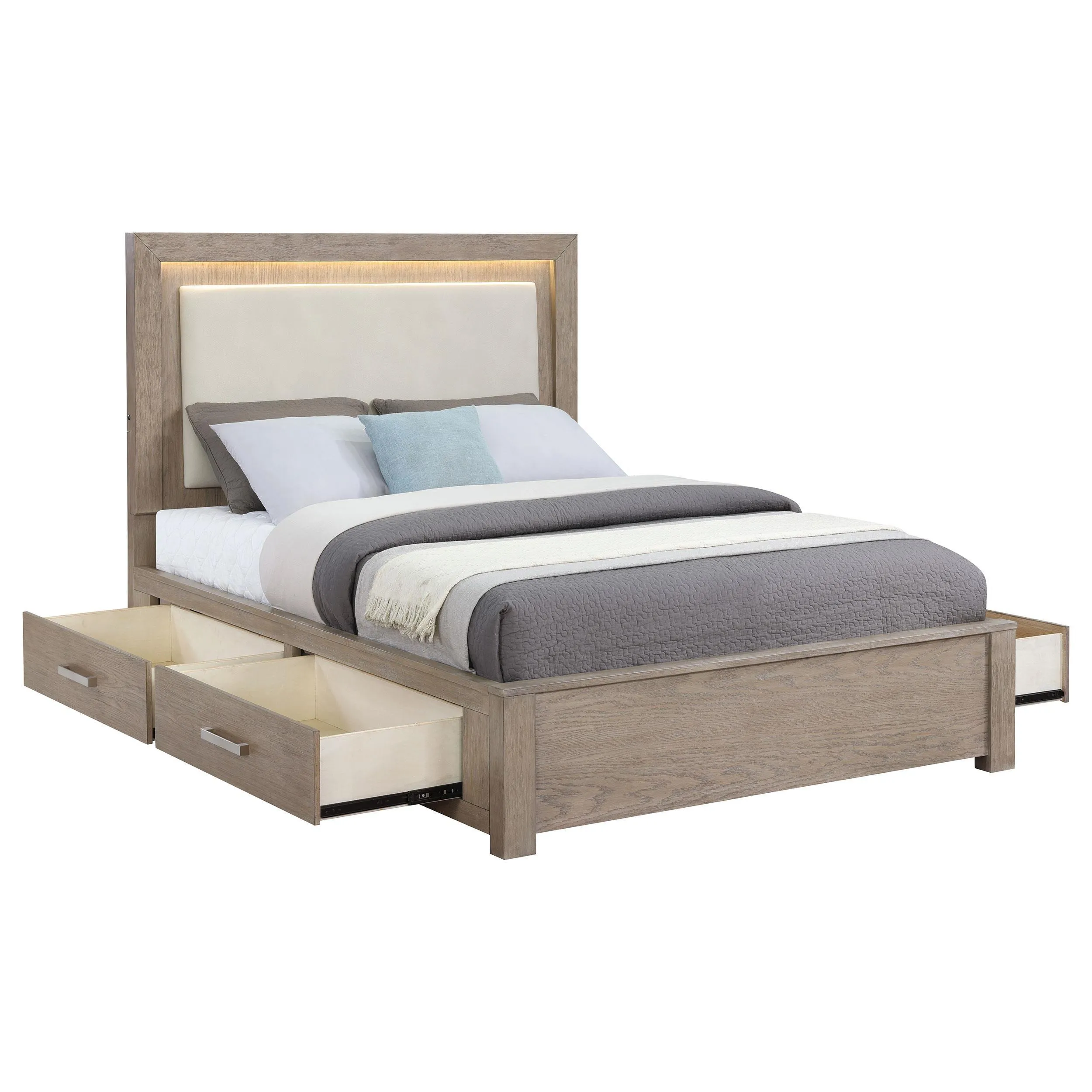 Kenora Barley Brown 56-inch Queen LED Storage Bed - Image 5