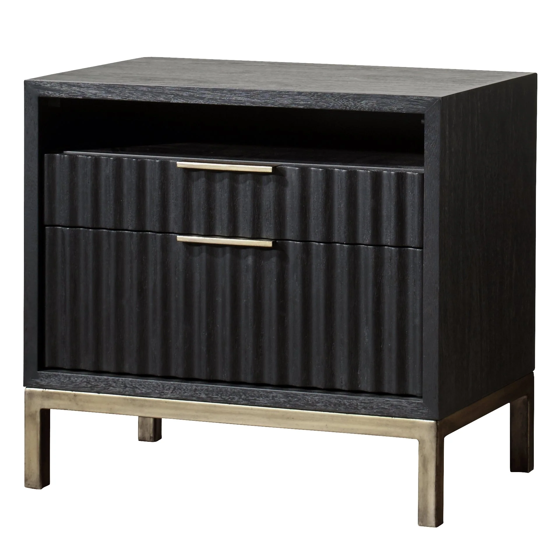 Kentfield Black Drifted Oak Solid Wood Two Drawer Nightstand - Image 2