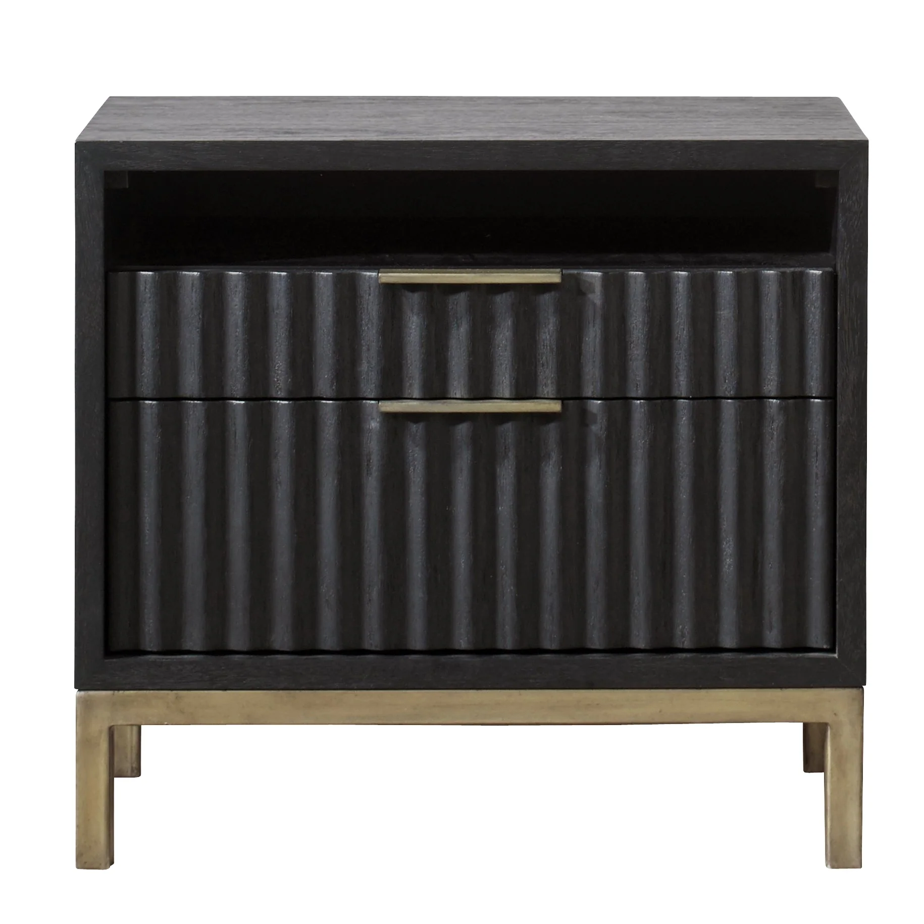 Kentfield Black Drifted Oak Solid Wood Two Drawer Nightstand - Image 3