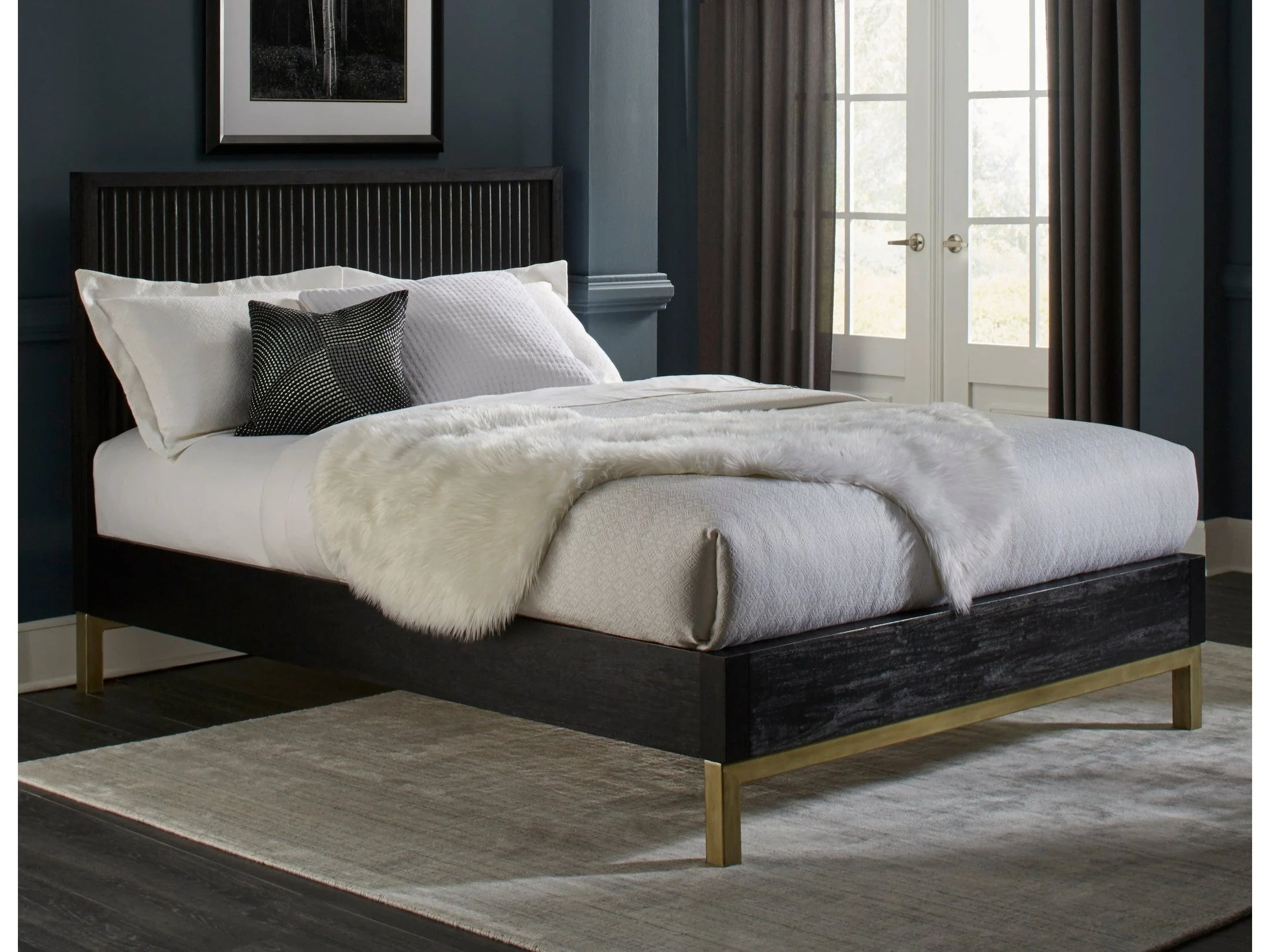 Kentfield Solid Wood Full Platform Bed in Black Drifted Oak
