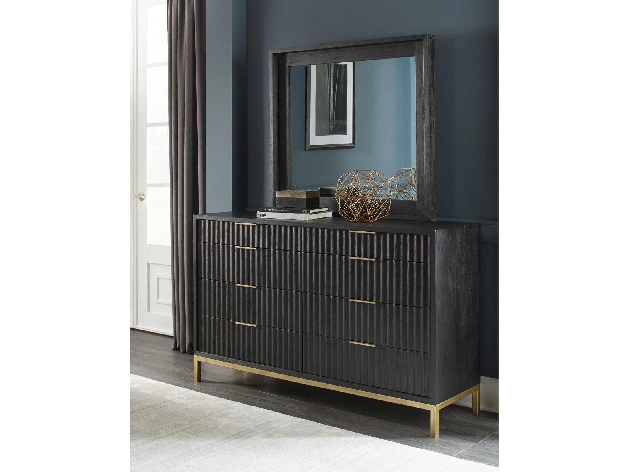 Kentifield Solid Wood Eight Drawer Dresser in Black Drifted Oak