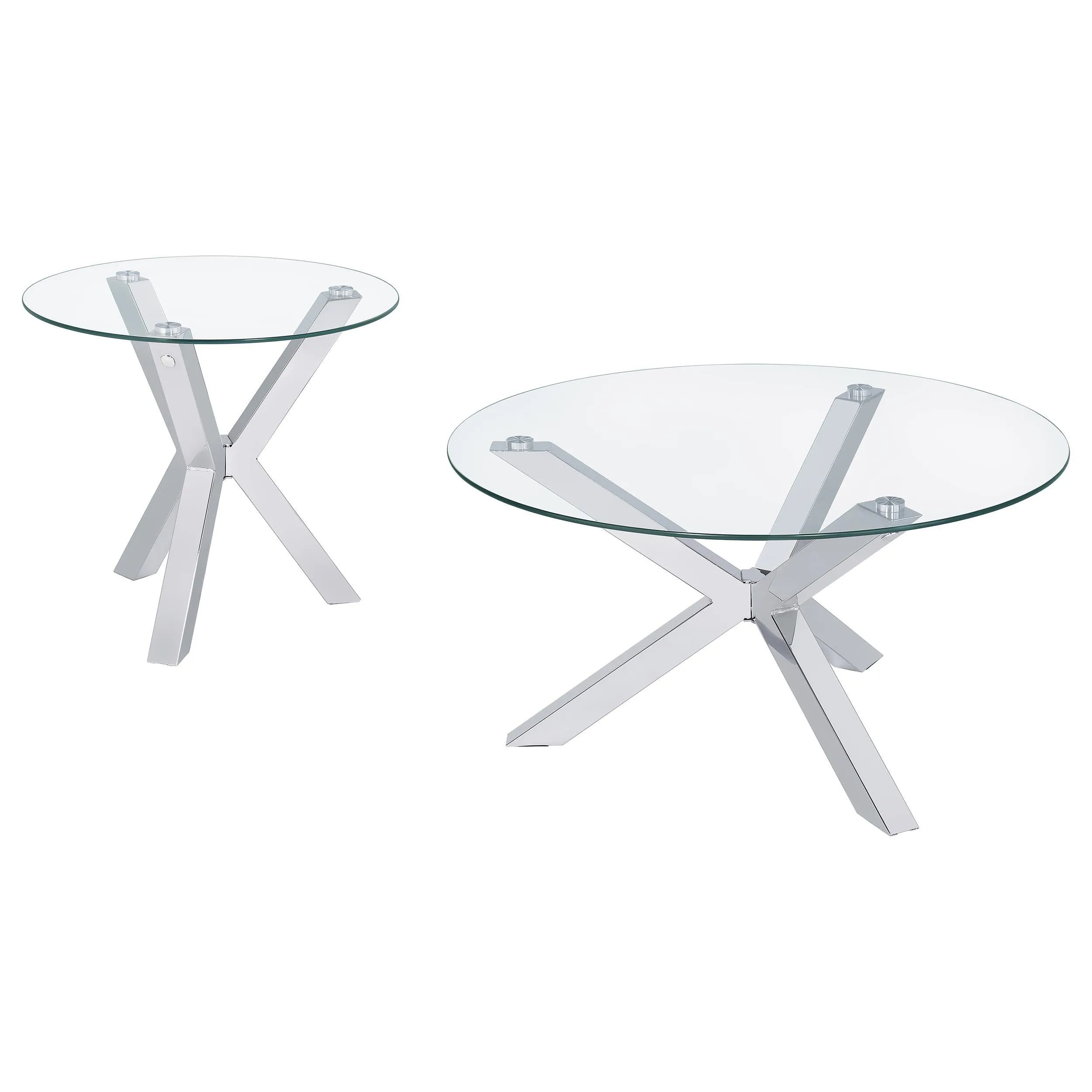 Kenzie Chrome 2-Piece Round Coffee and End Table Set - Image 2