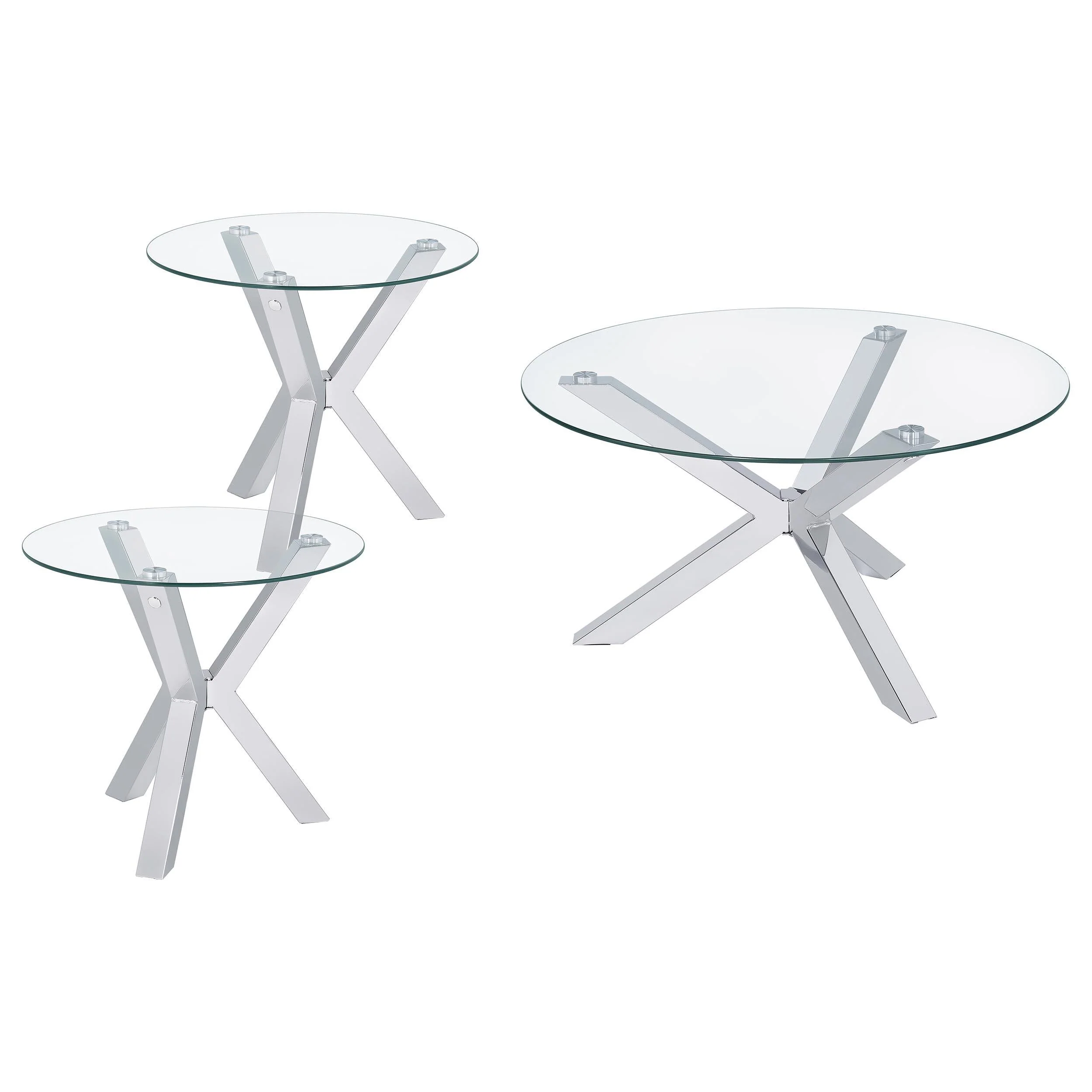 Kenzie Chrome 3-Piece Round Coffee and End Table Set - Image 2