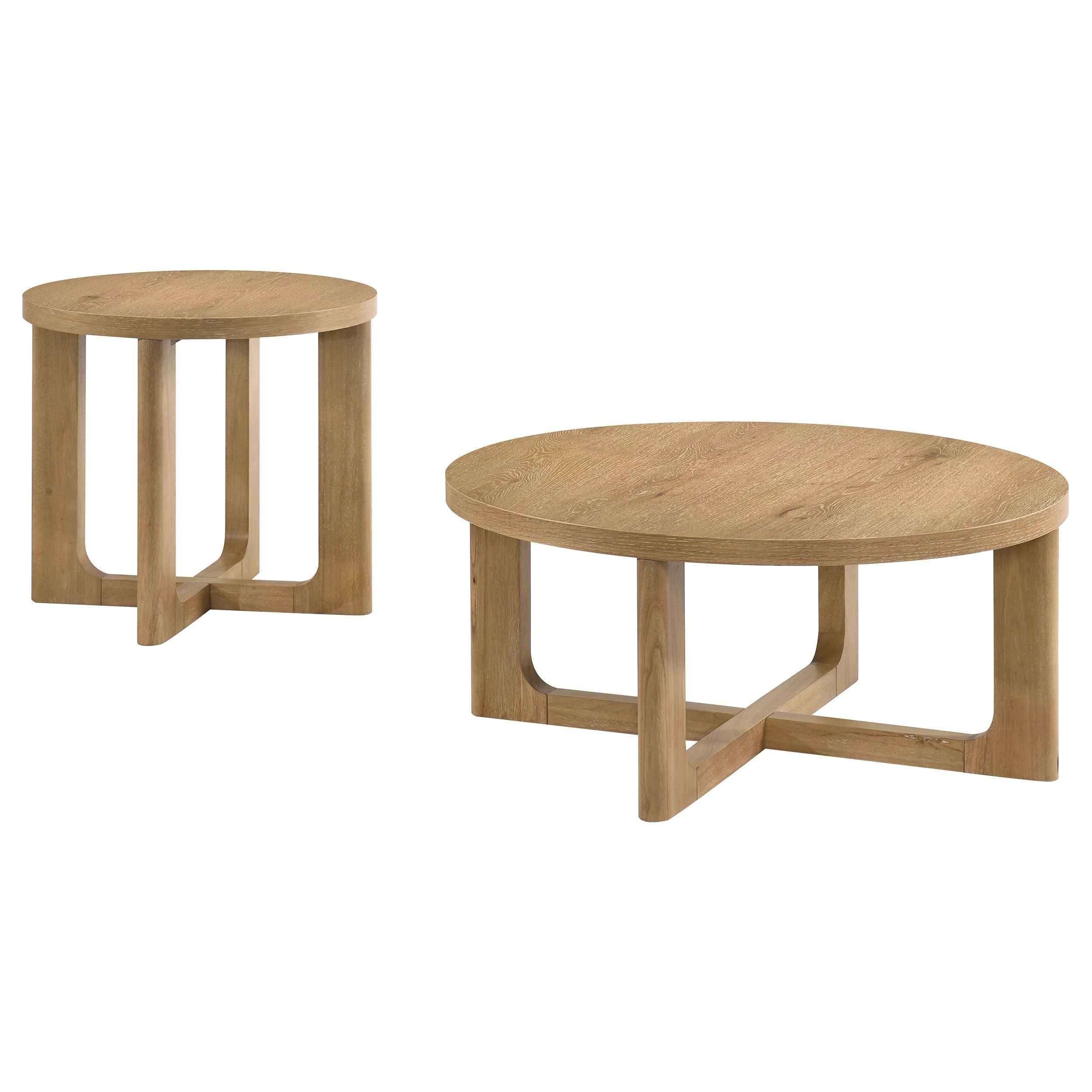Kessler Light Oak 2-piece Round Sculptural Wood Coffee Table Set - Image 2