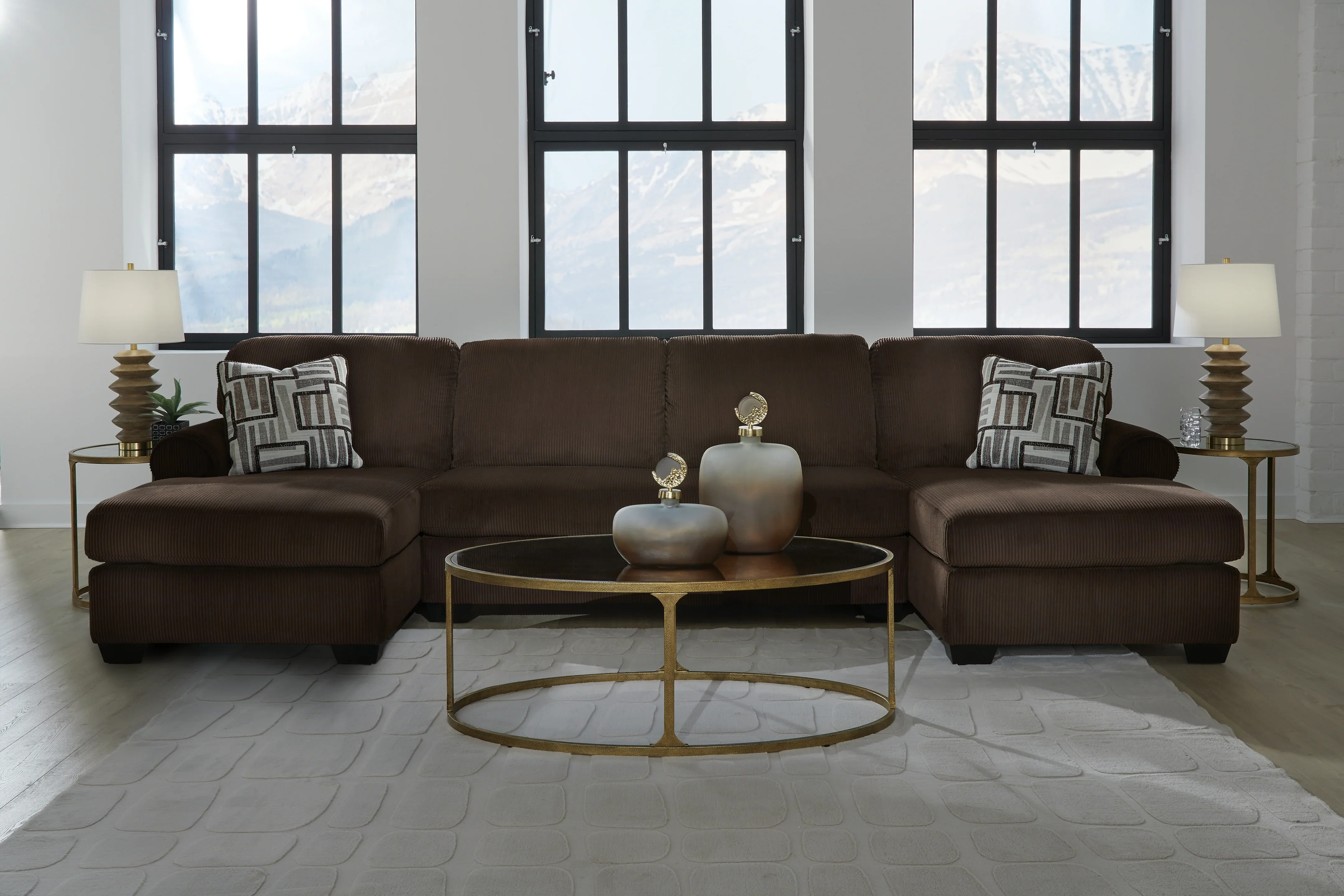 Kimlee Chocolate 3-Piece Sectional with Double Chaise - Image 2