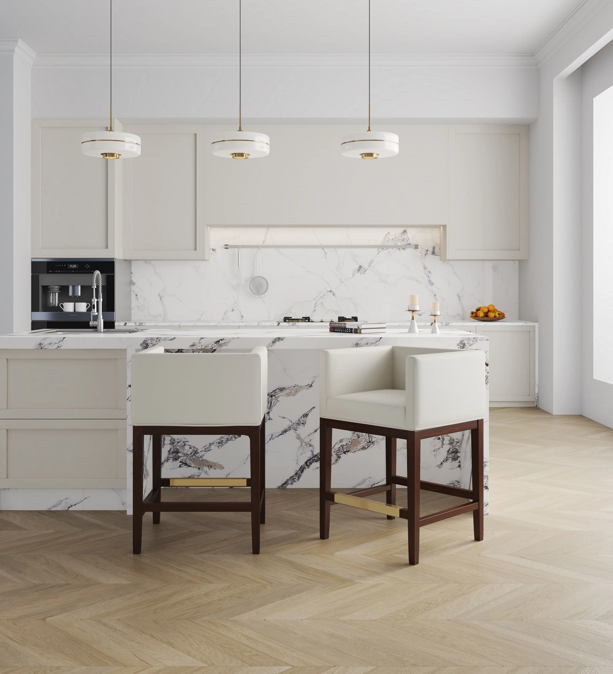 Kingsley Counter Stool in Ivory and Dark Walnut - Image 7