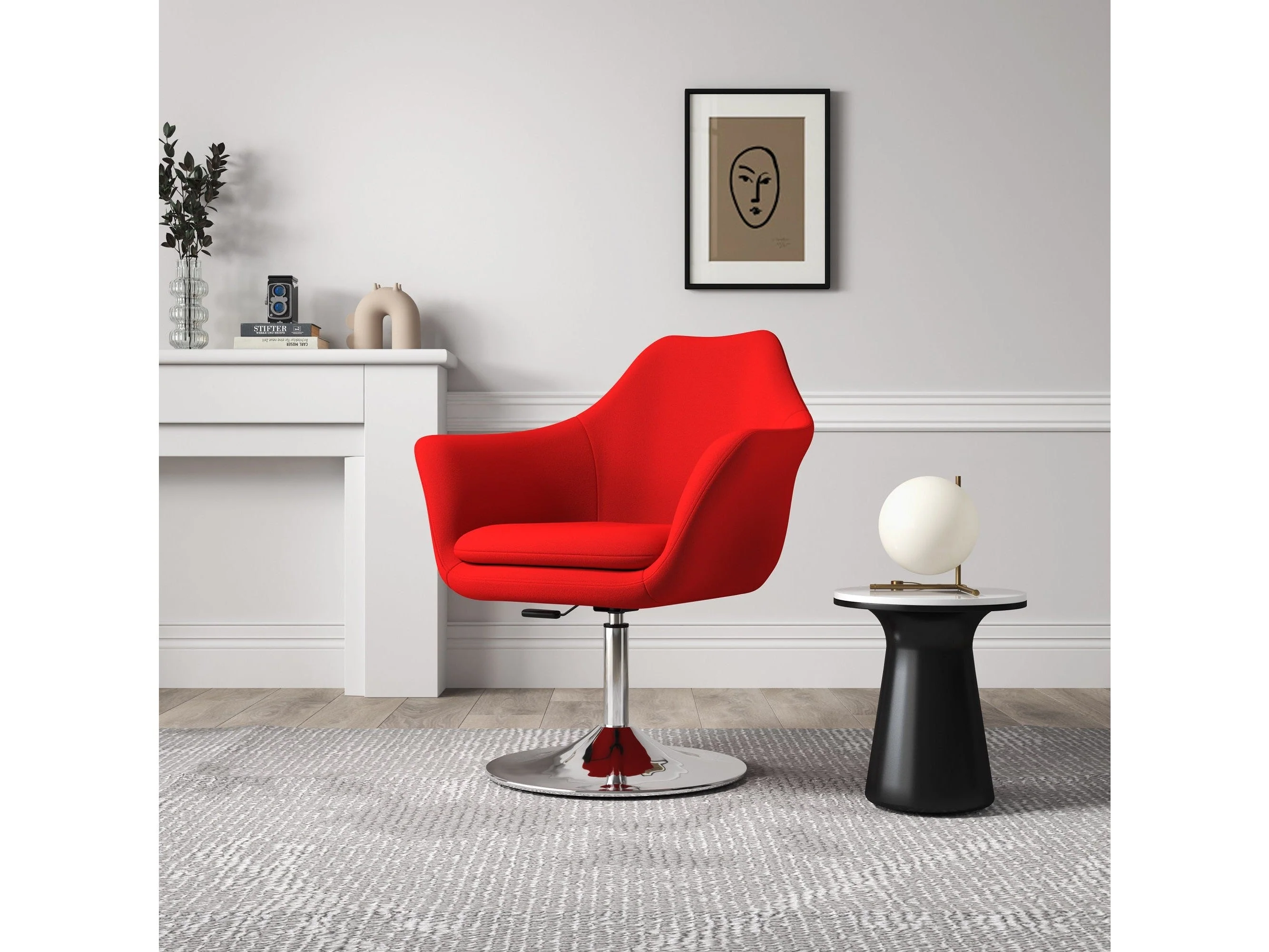 Kinsey Adjustable Height Swivel Accent Chair in Red and Polished Chrome (set of 2)