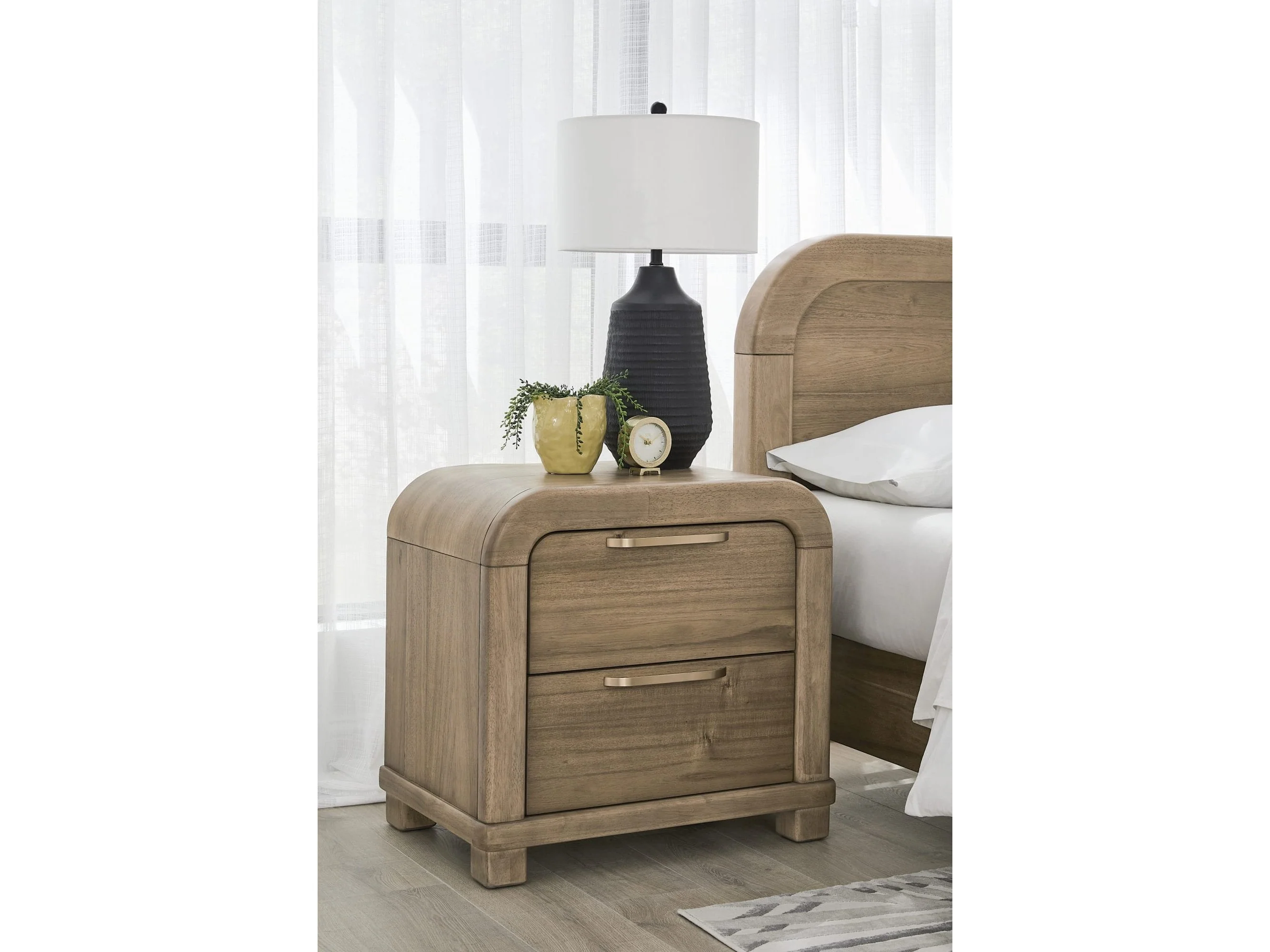 Kione Lioness Two Drawer Acacia Wood Nightstand