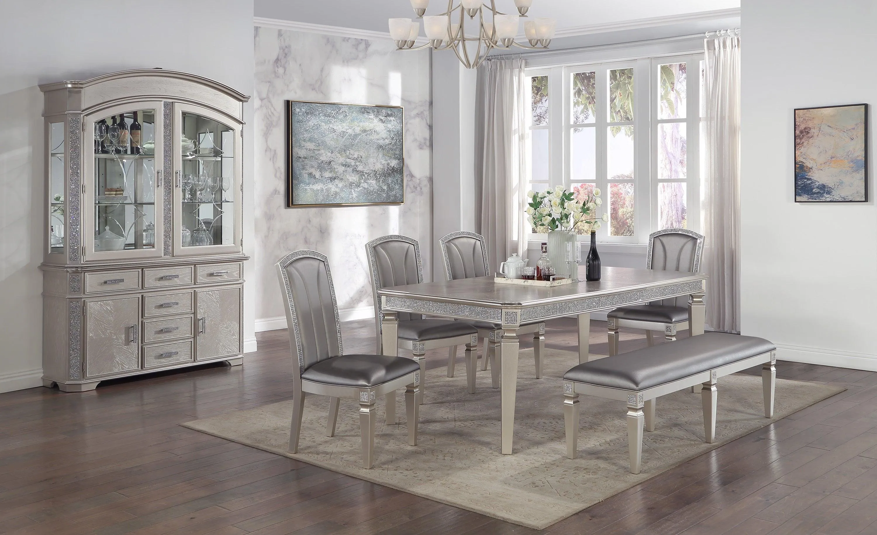 Klina Silver Champagne Dining Bench - Image 2