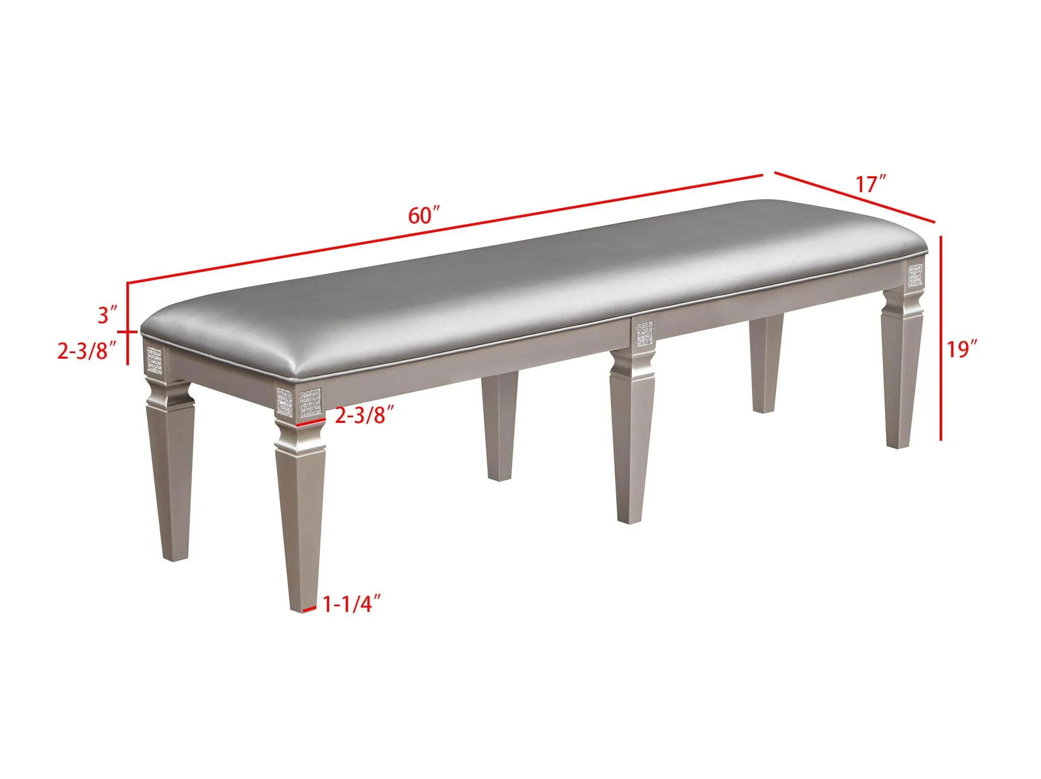 Klina Silver Champagne Dining Bench - Image 3
