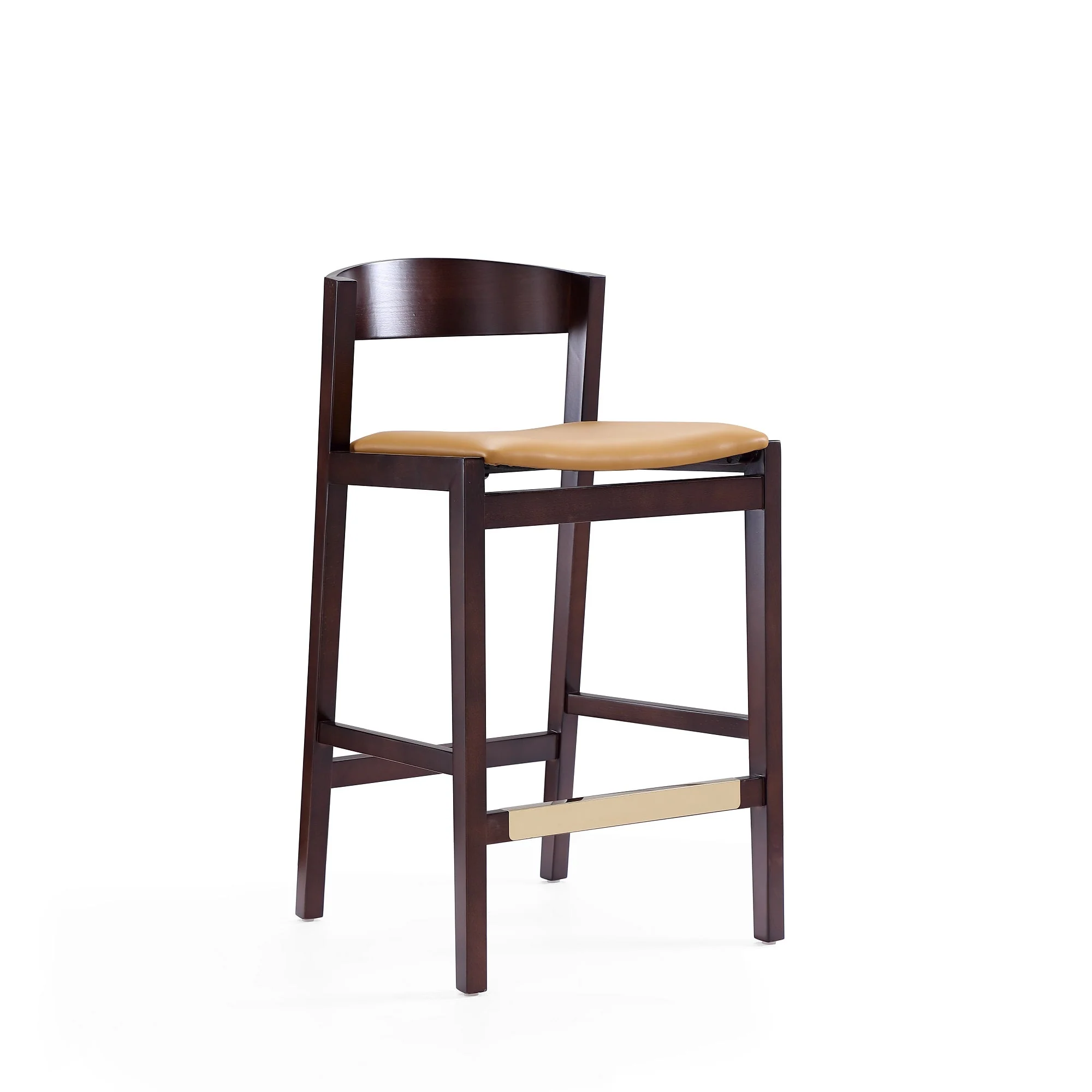 Klismos Counter Stool in Camel and Dark Walnut (set of 3) - Image 3