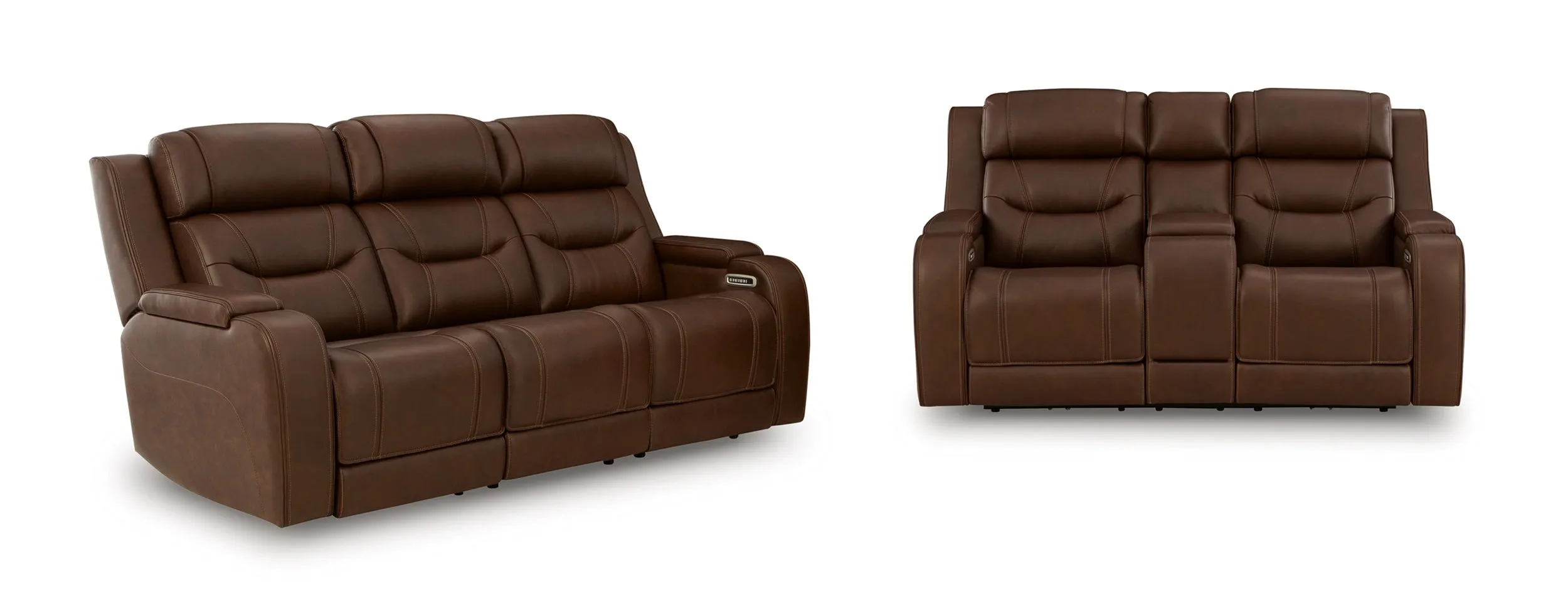 Knightington Brown Power Reclining Sofa & Loveseat w/Audio Seating