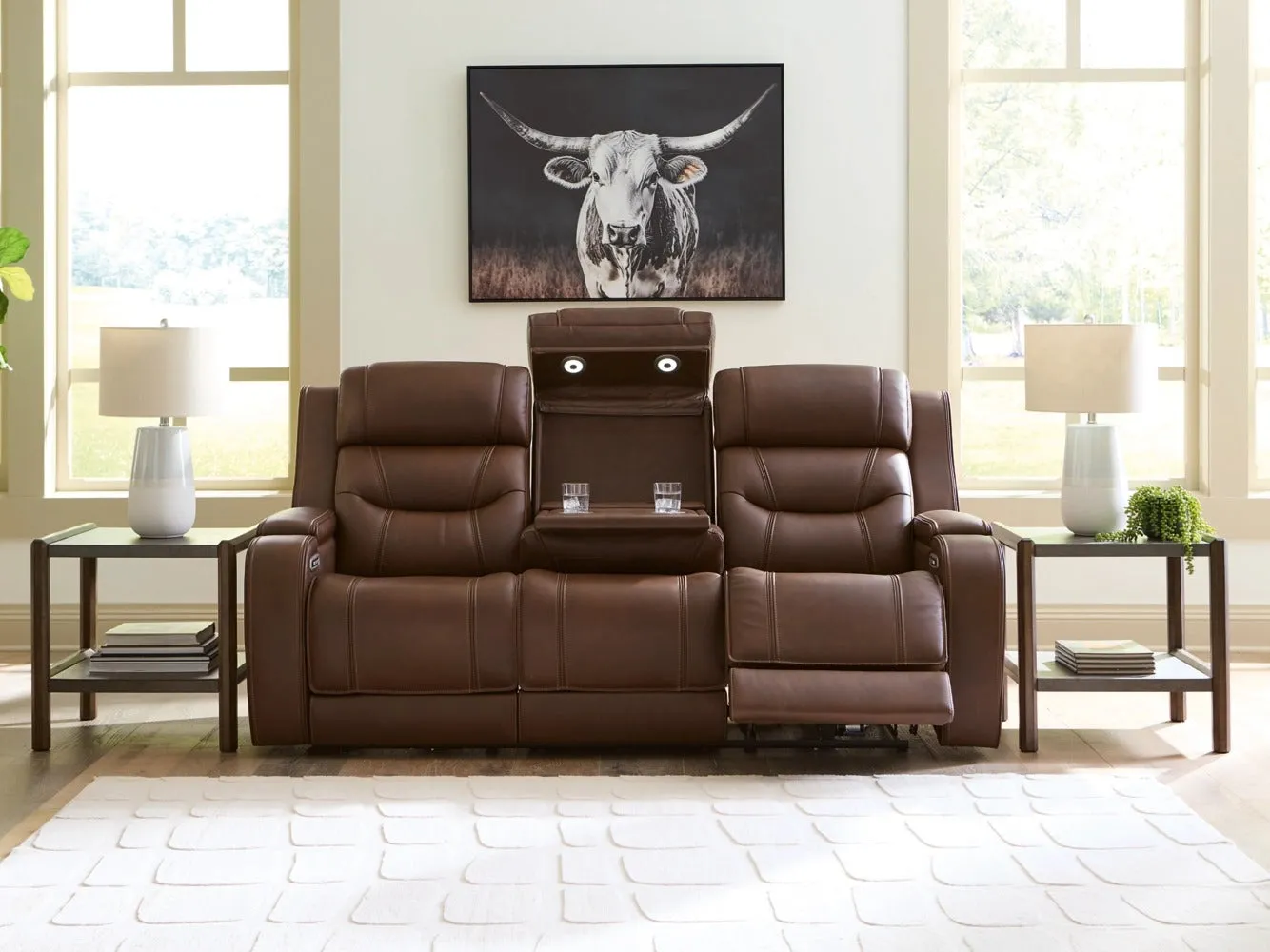 Knightington Brown Power Reclining Sofa w/Audio Seating - Image 2