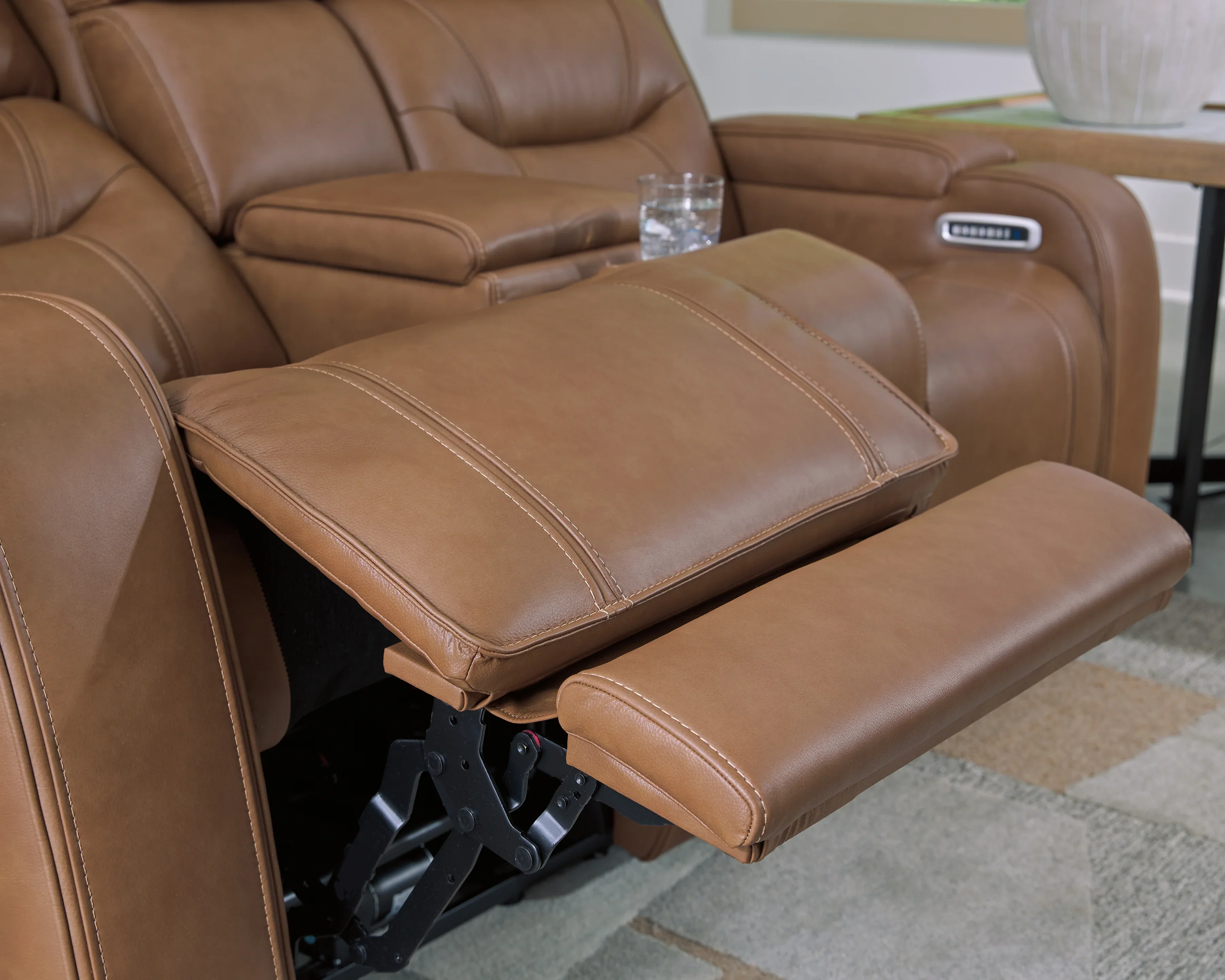 Knightington Caramel Leather Power Reclining Sofa & Loveseat w/Audio Seating - Image 3