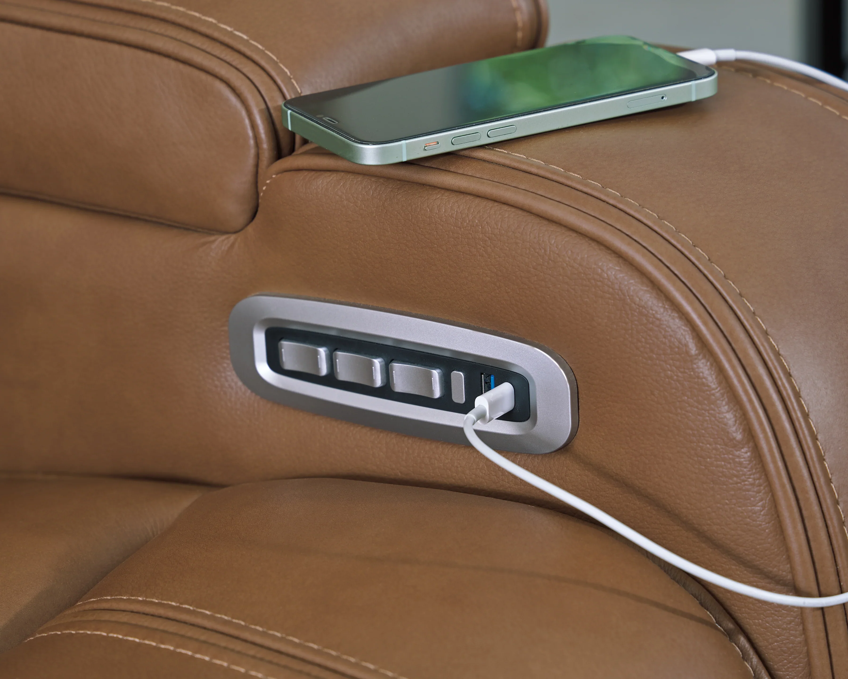 Knightington Caramel Leather Power Reclining Sofa & Loveseat w/Audio Seating - Image 2
