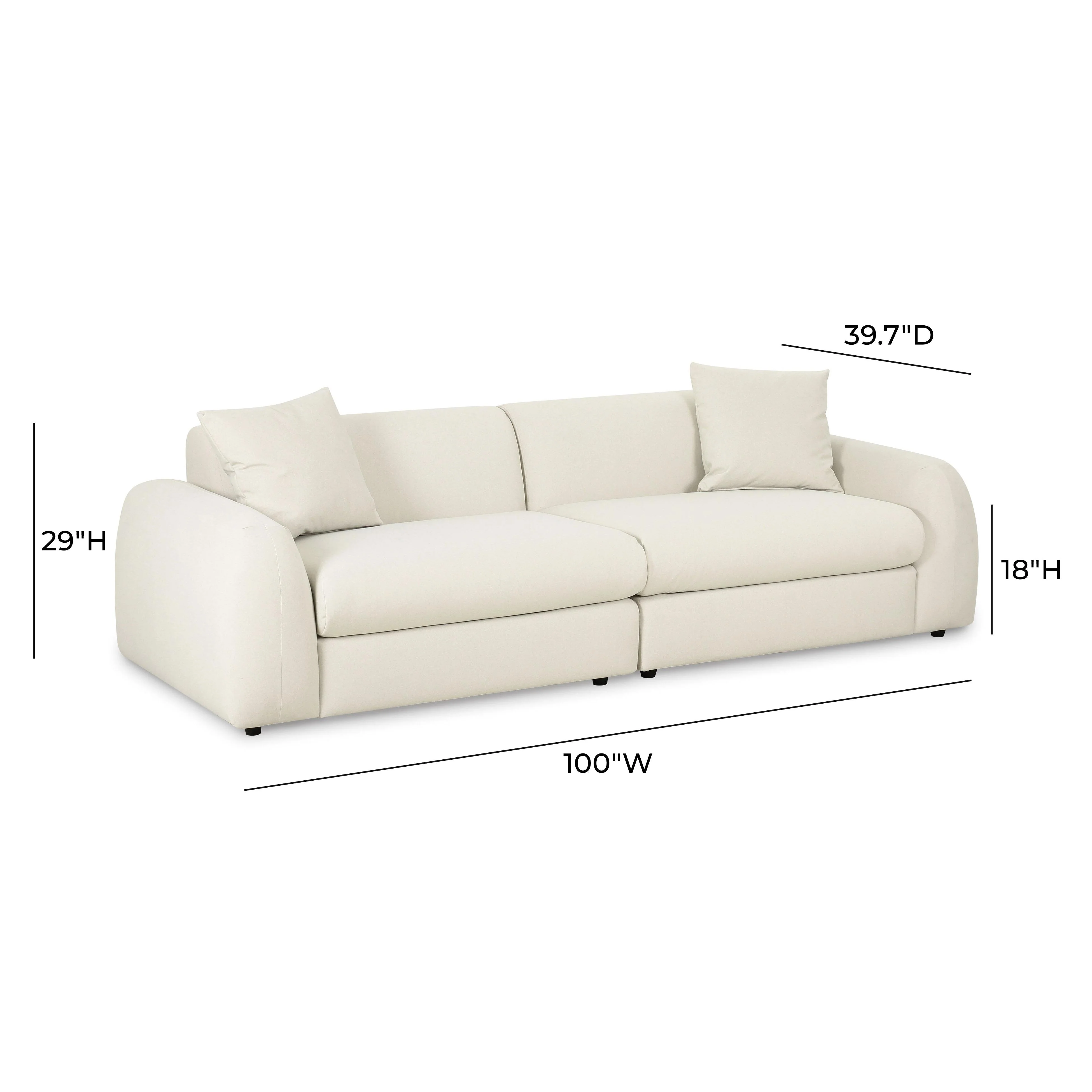 Kourtney Cream Faux Mohair 100" Sofa - Image 4