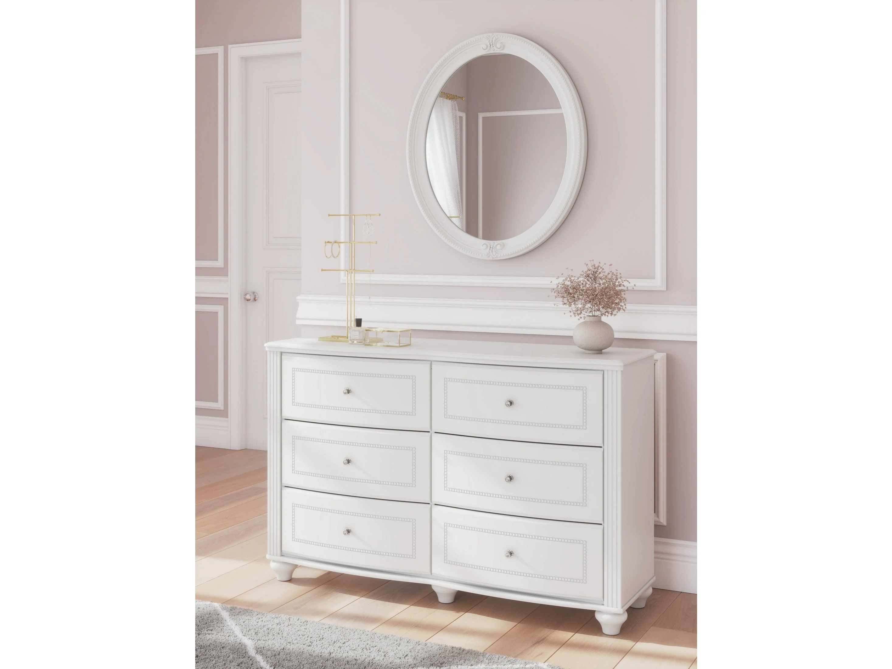 Kozlani White Dresser and Mirror