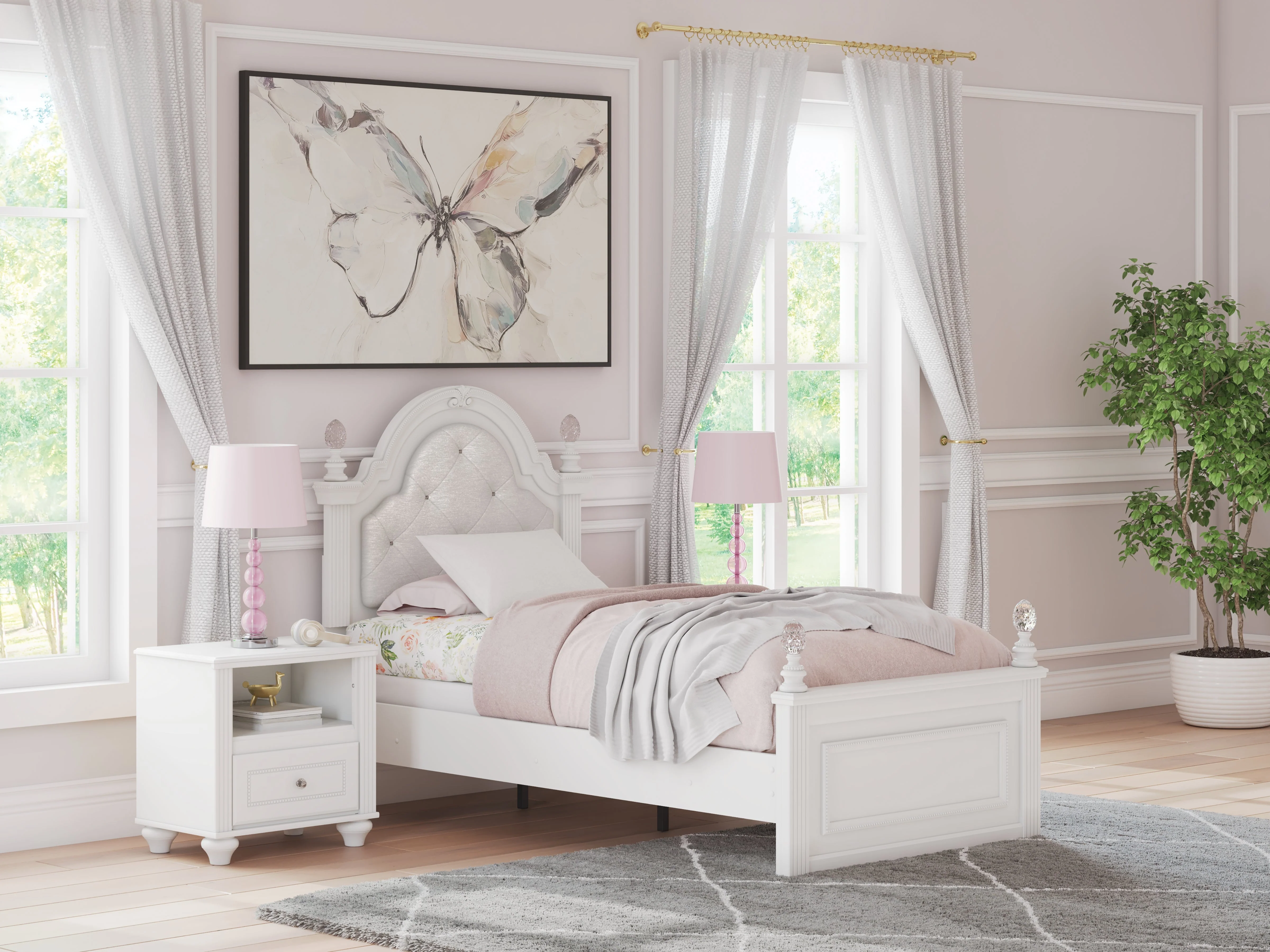 Kozlani White Twin Upholstered Panel Bed - Image 2