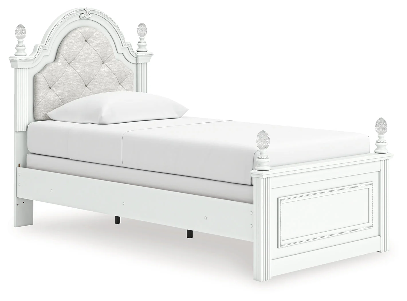 Kozlani White Twin Upholstered Panel Bed, Dresser and Mirror - Image 3