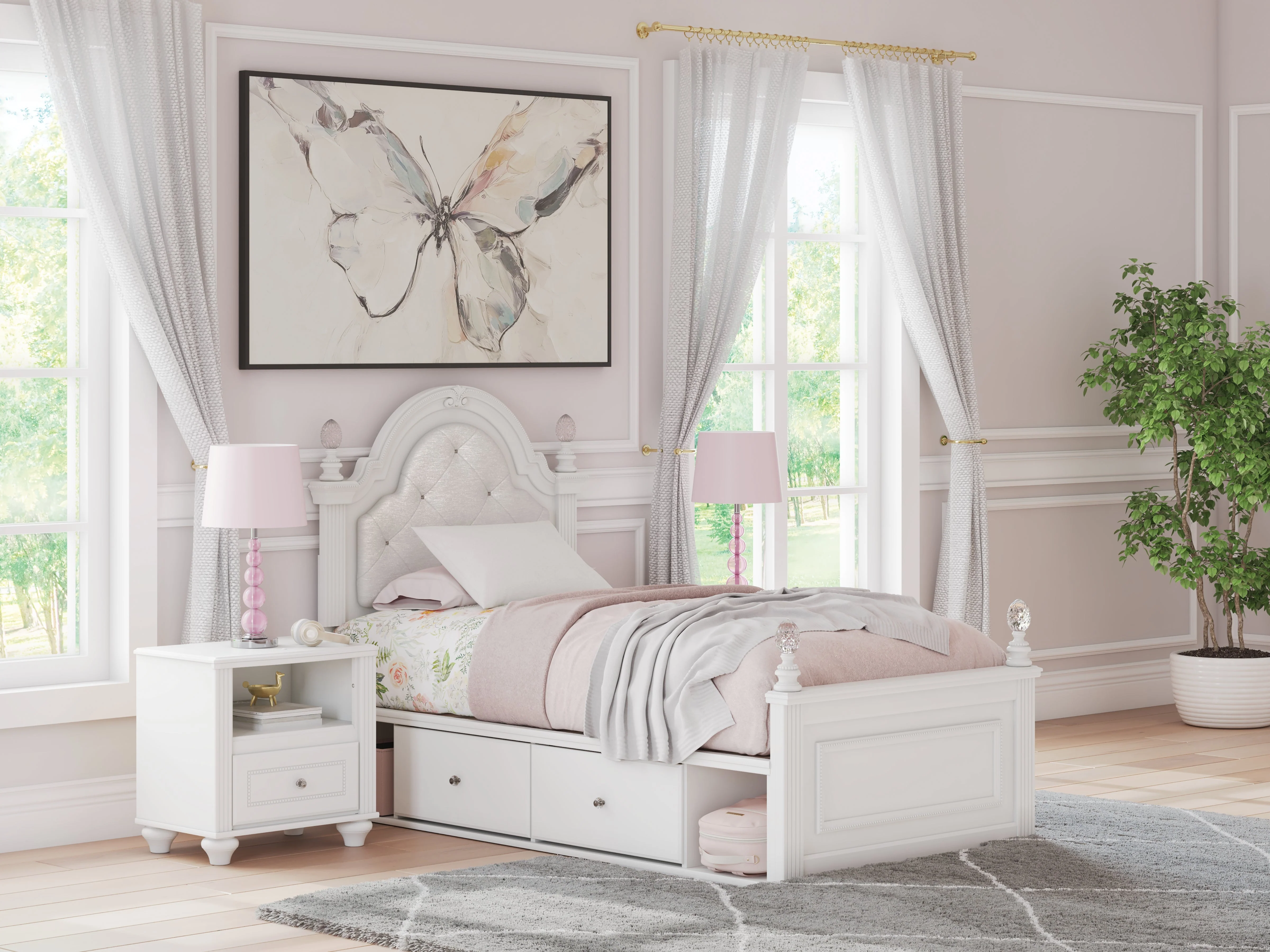 Kozlani White Twin Upholstered Panel Storage Bed - Image 2