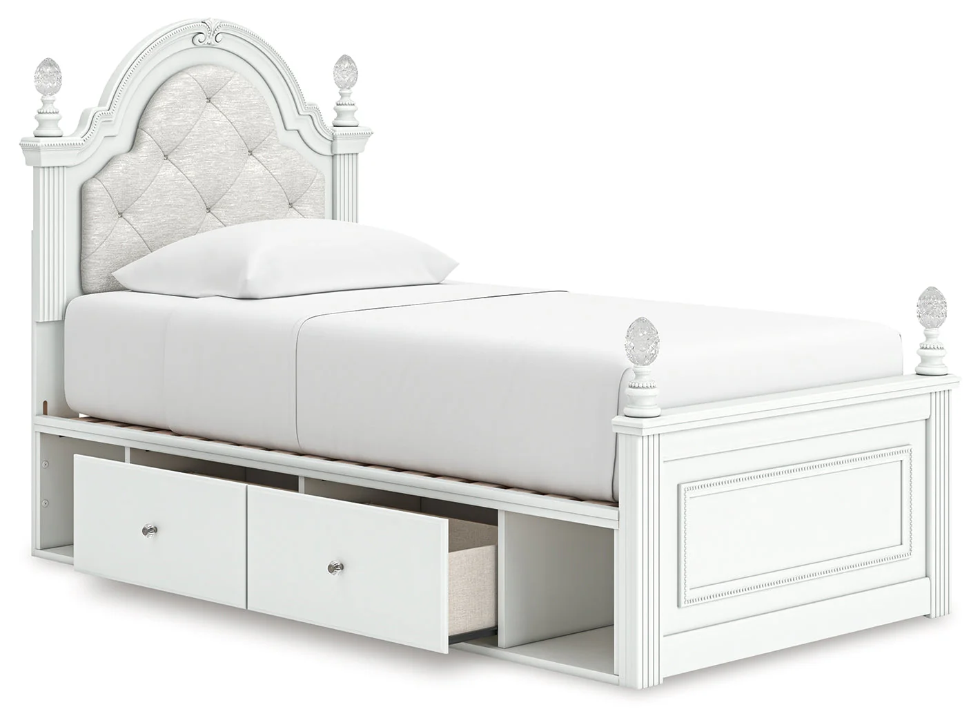 Kozlani White Twin Upholstered Panel Storage Bed - Image 3