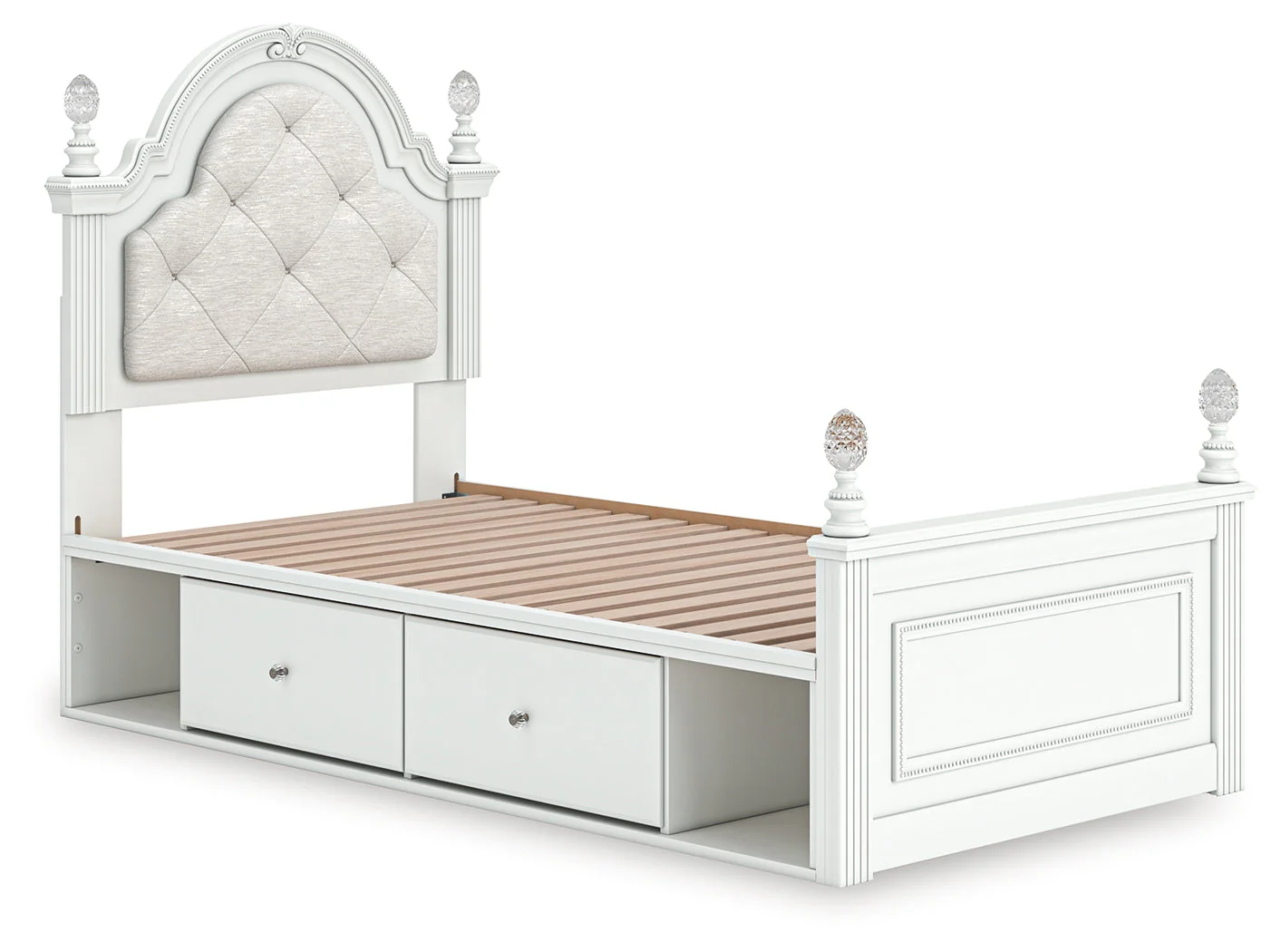 Kozlani White Twin Upholstered Panel Storage Bed - Image 4