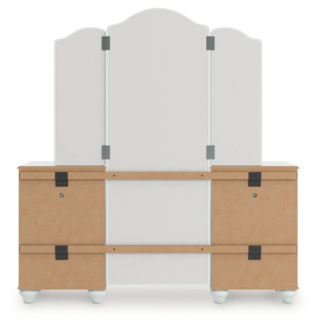 Kozlani White Vanity, Mirror and Stool - Image 10