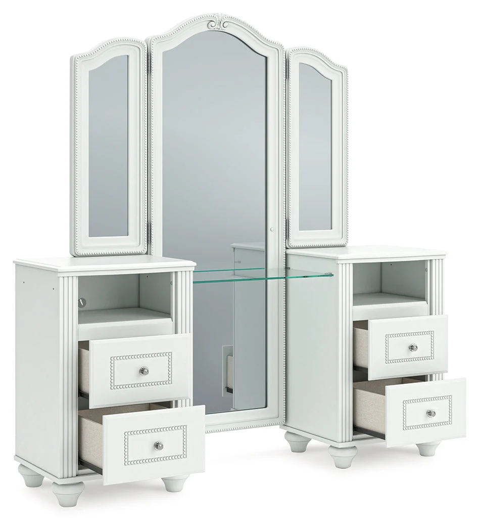 Kozlani White Vanity, Mirror and Stool - Image 8