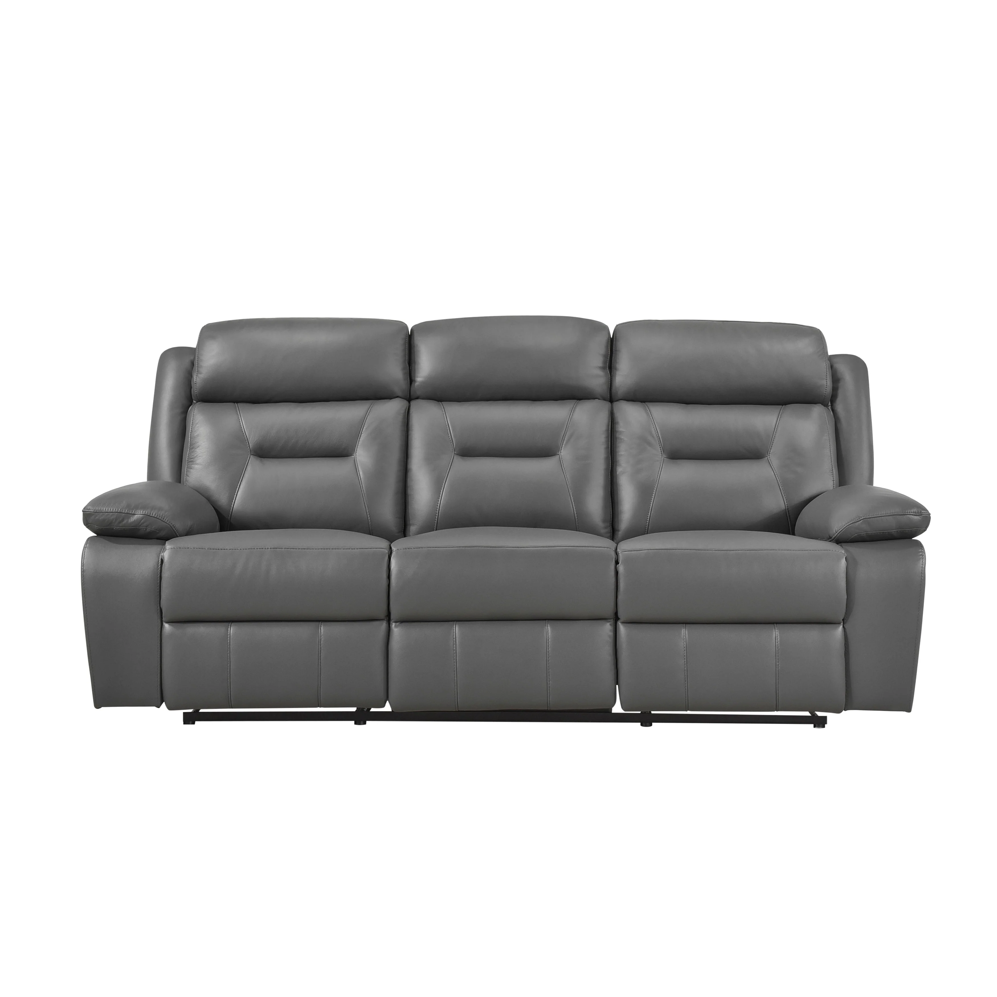 Laconia Dark Gray Leather Double Reclining Living Room Set - Image 3