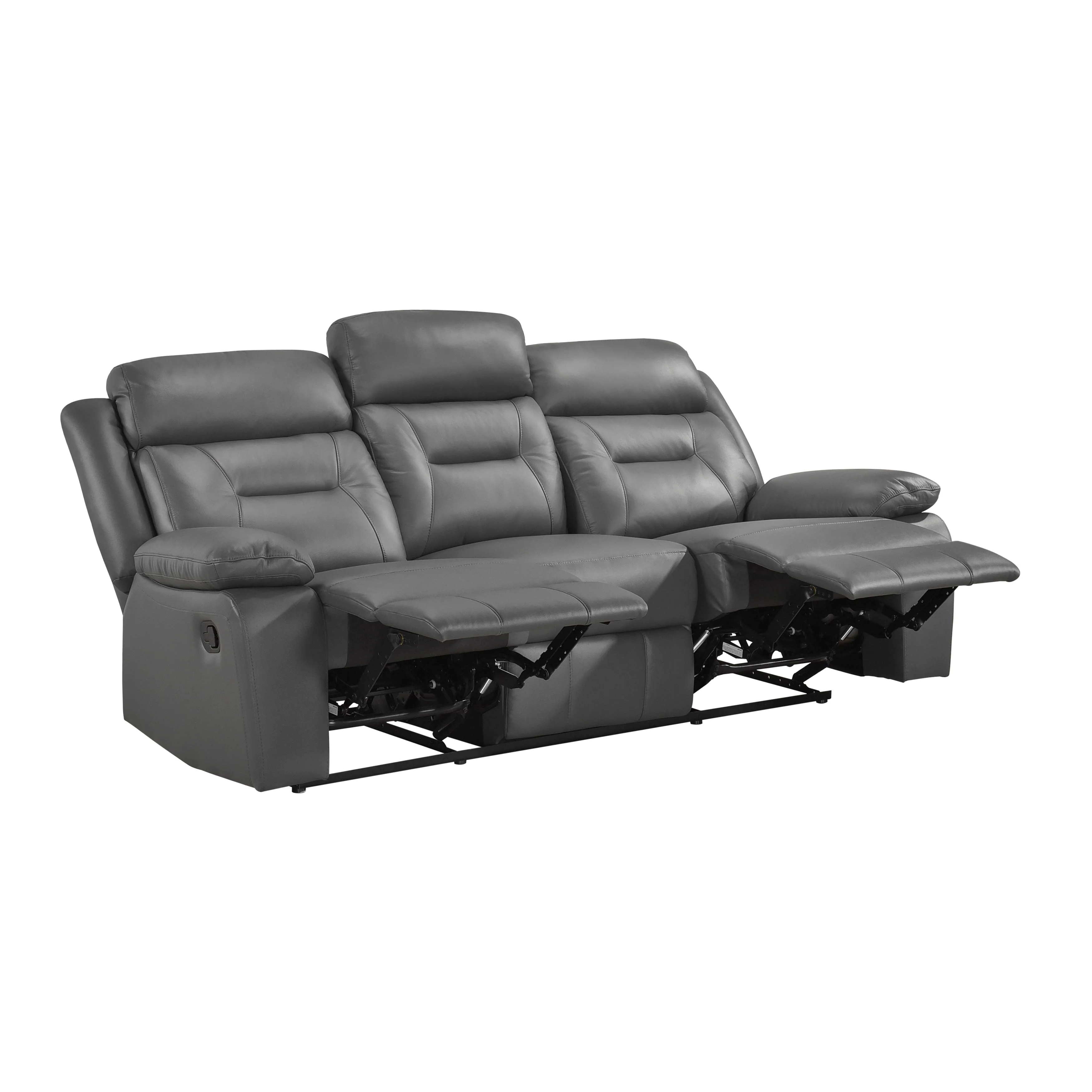 Laconia Dark Gray Leather Double Reclining Living Room Set - Image 5