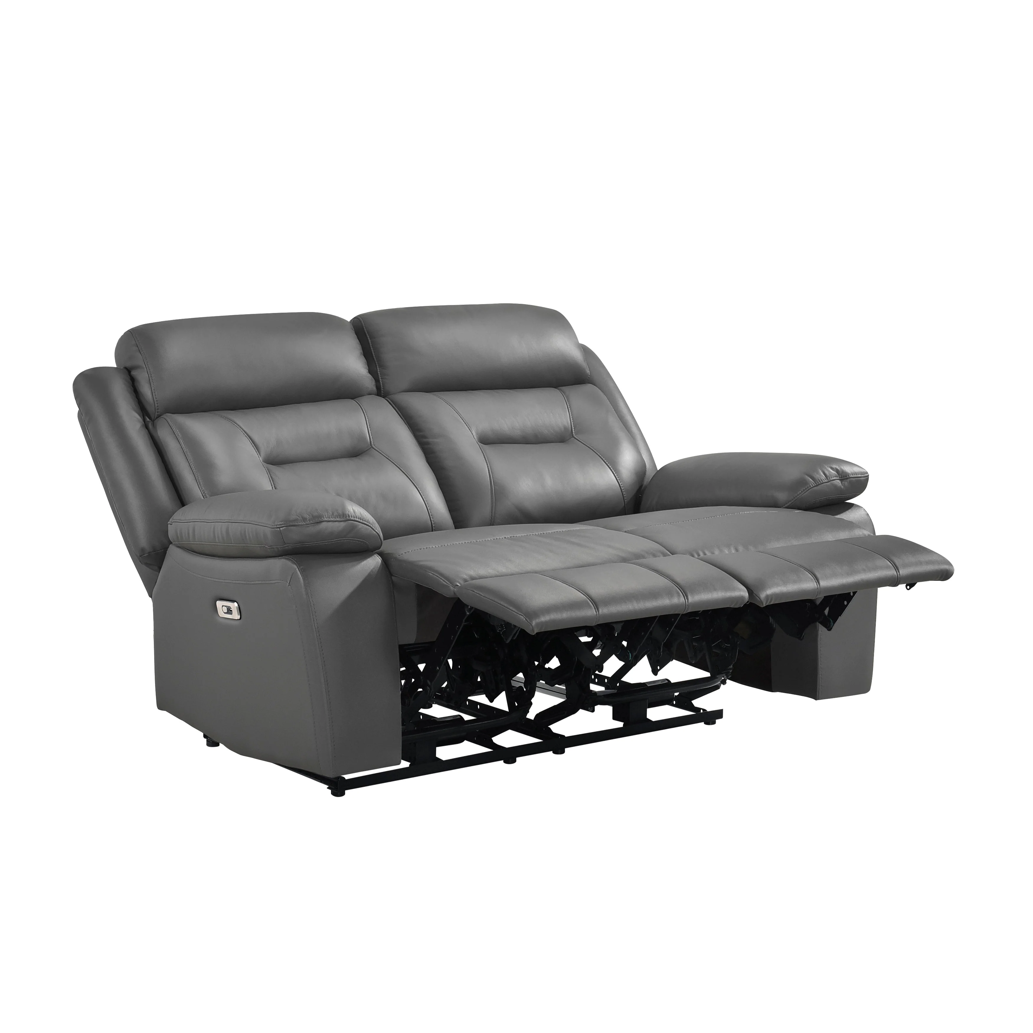 Laconia Dark Gray Leather Power Double Reclining Loveseat - Image 5