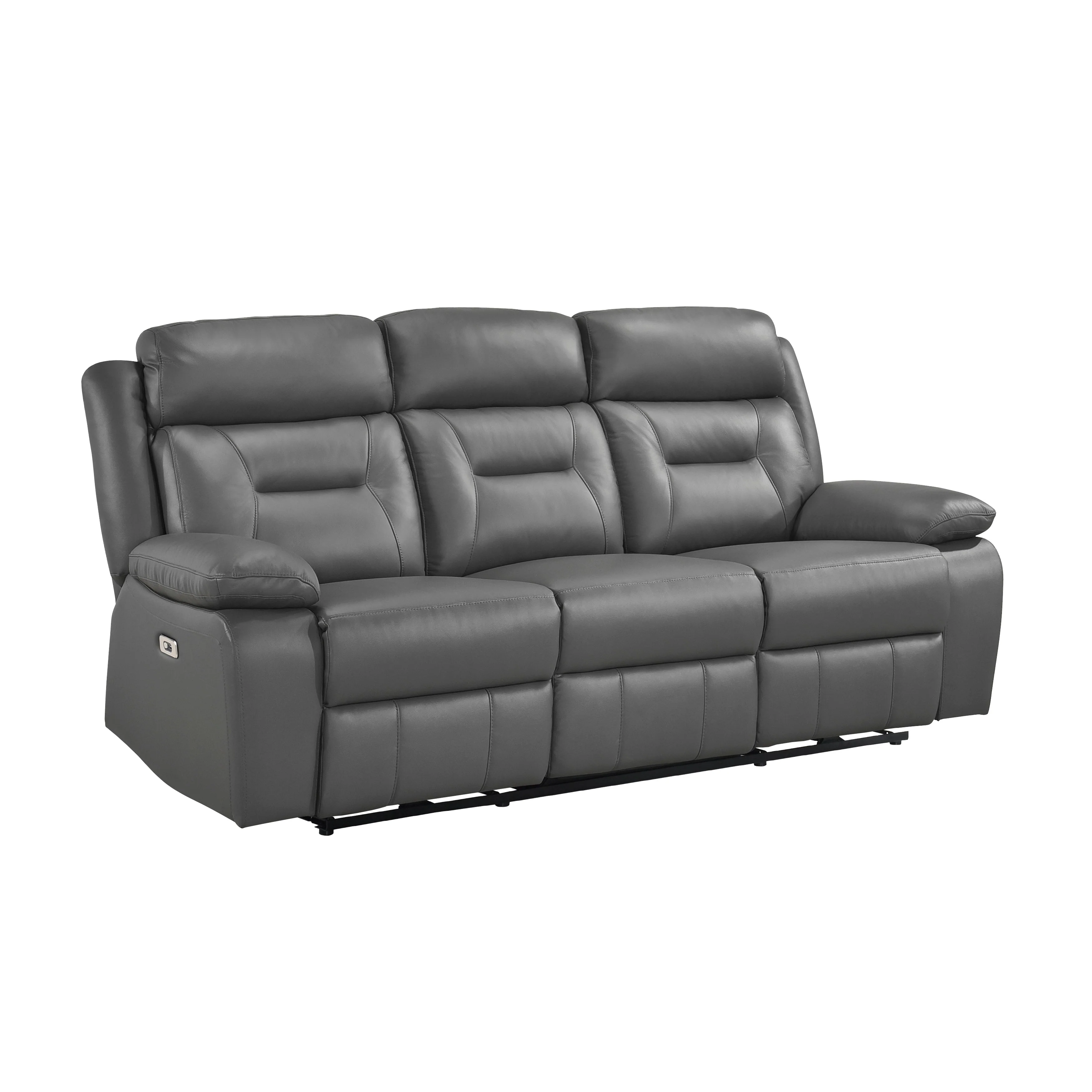 Laconia Dark Gray Leather Power Double Reclining Sofa - Image 3